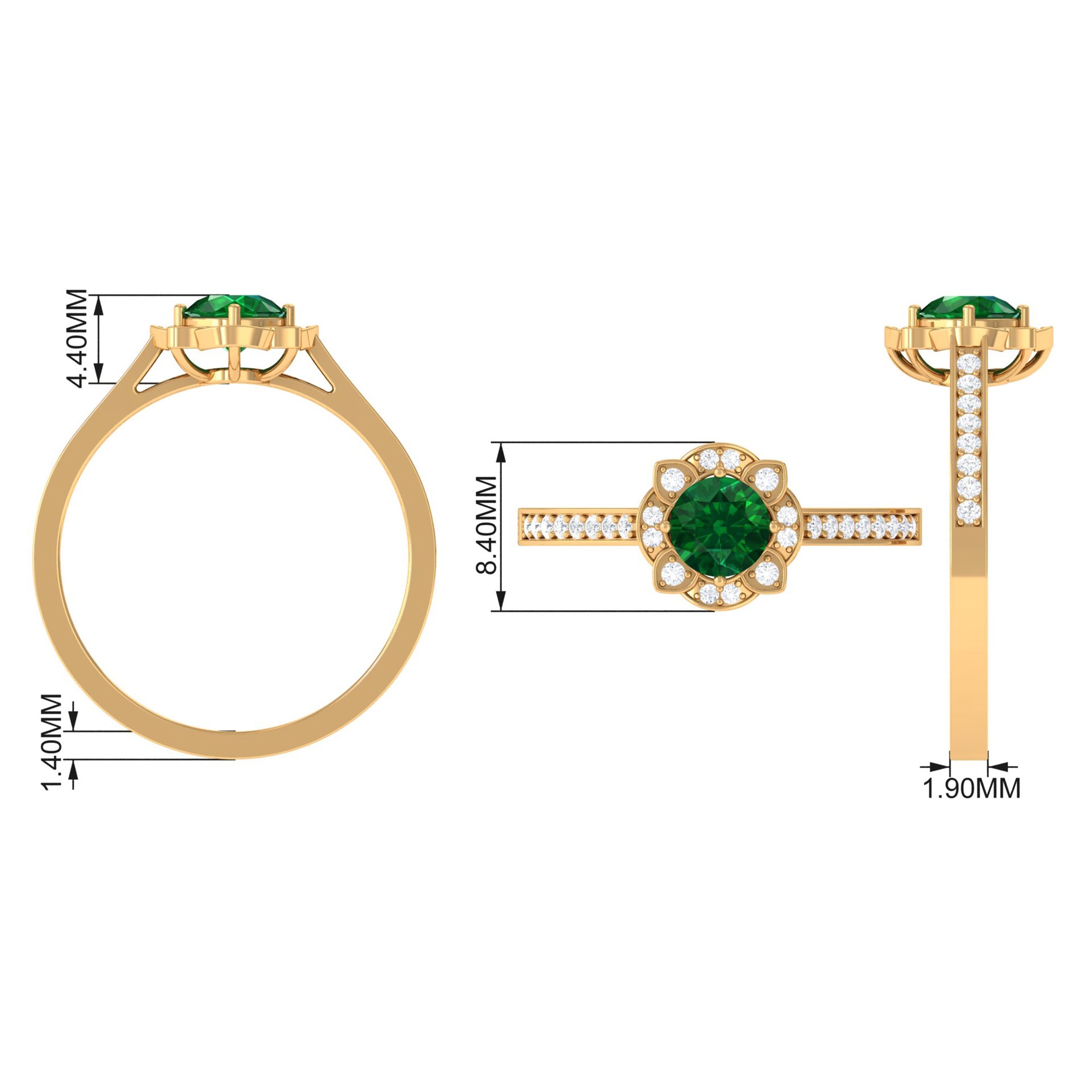 Vibrant Grown Labs-Lab Created Emerald Vintage Inspired Engagement Ring with Accent