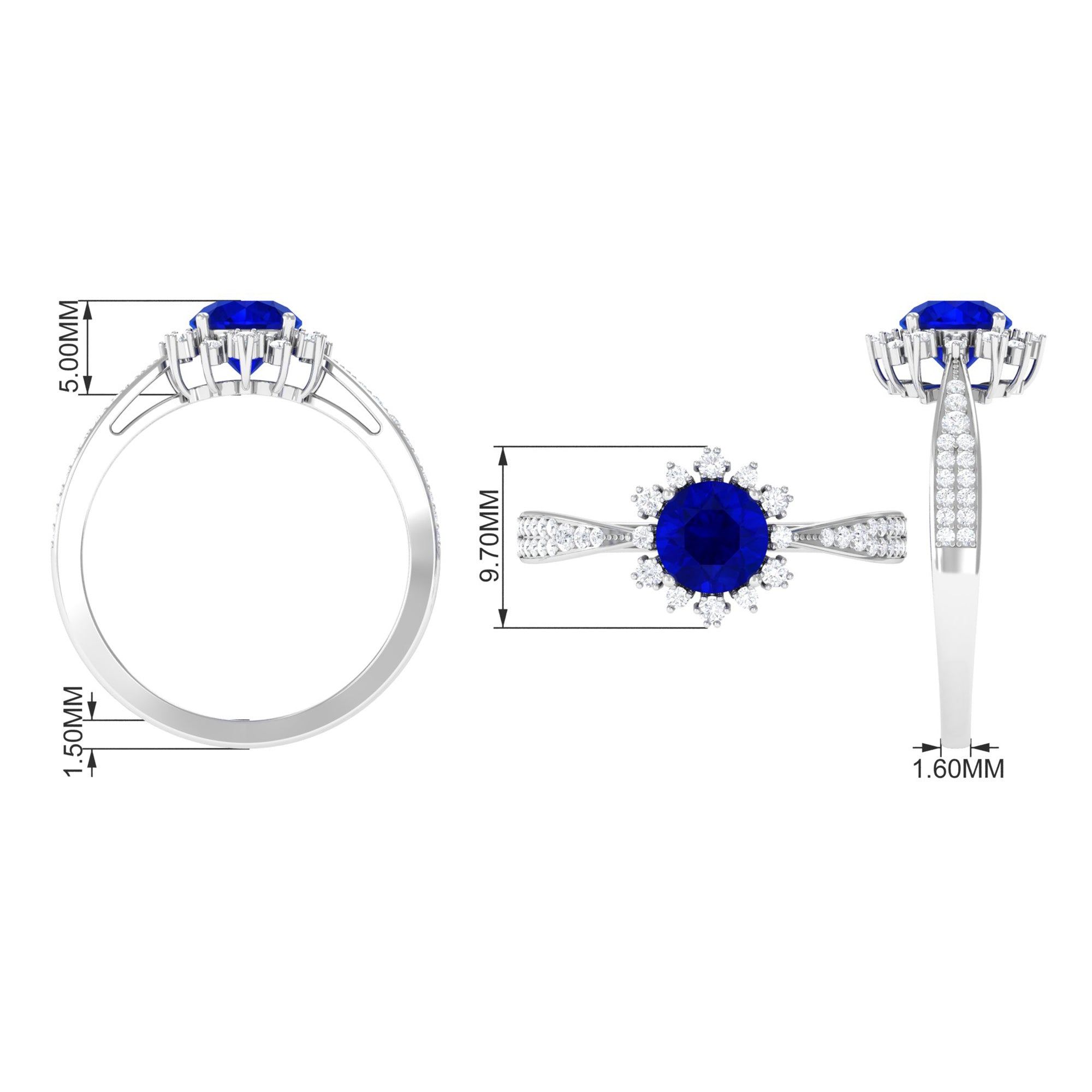 Vibrant Grown Labs-Classic Lab Grown Blue Sapphire Engagement Ring with Accent