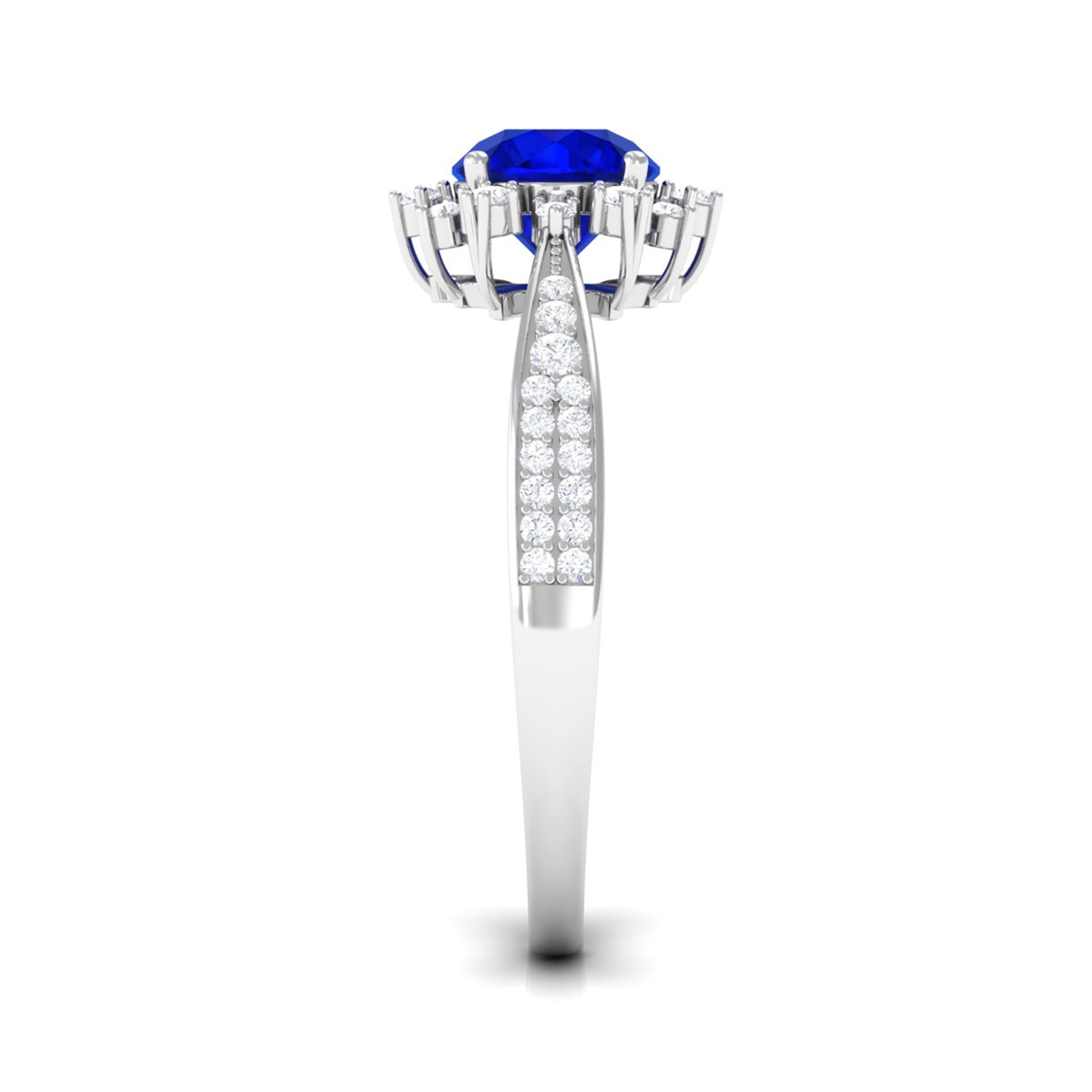 Vibrant Grown Labs-Classic Lab Grown Blue Sapphire Engagement Ring with Accent