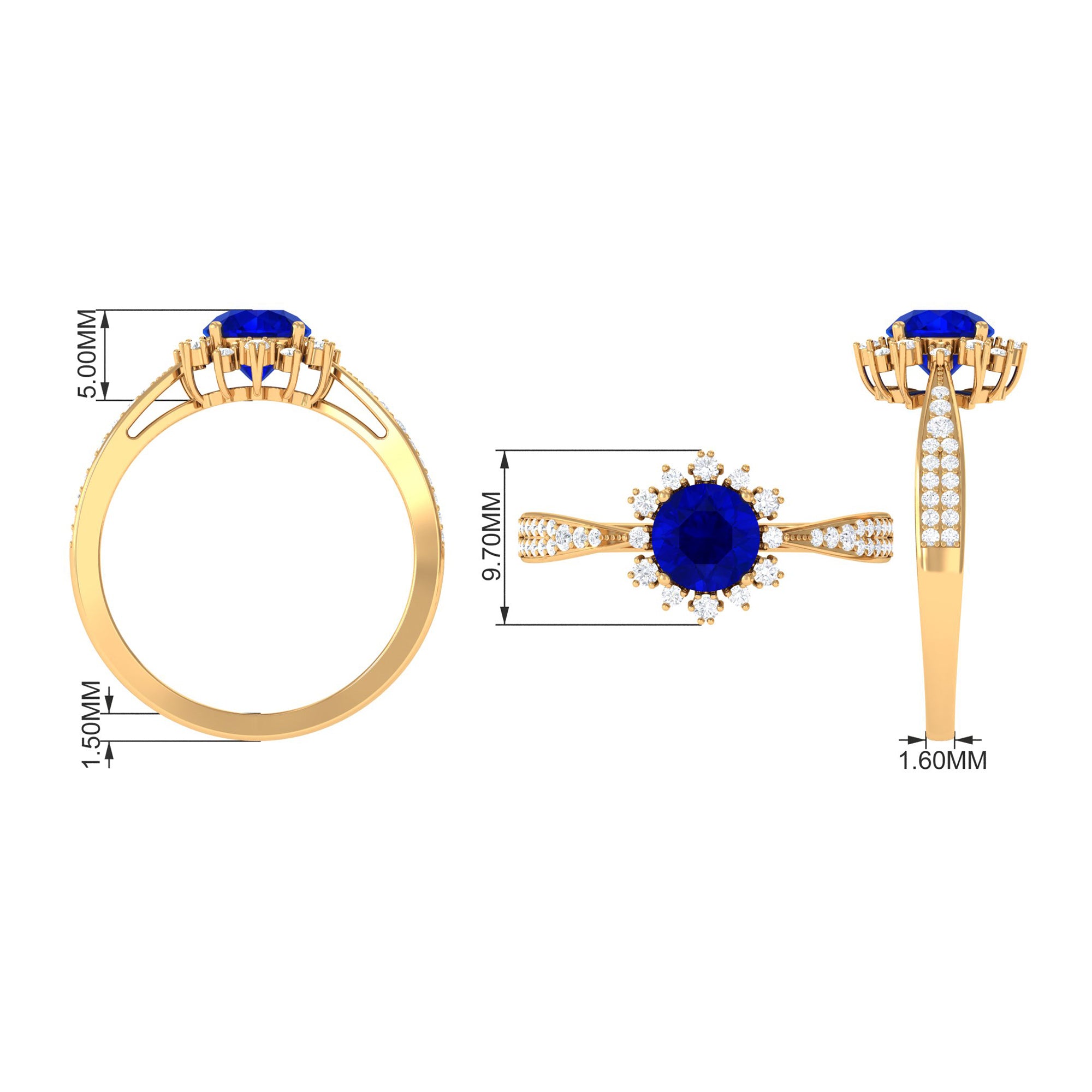 Vibrant Grown Labs-Classic Lab Grown Blue Sapphire Engagement Ring with Accent