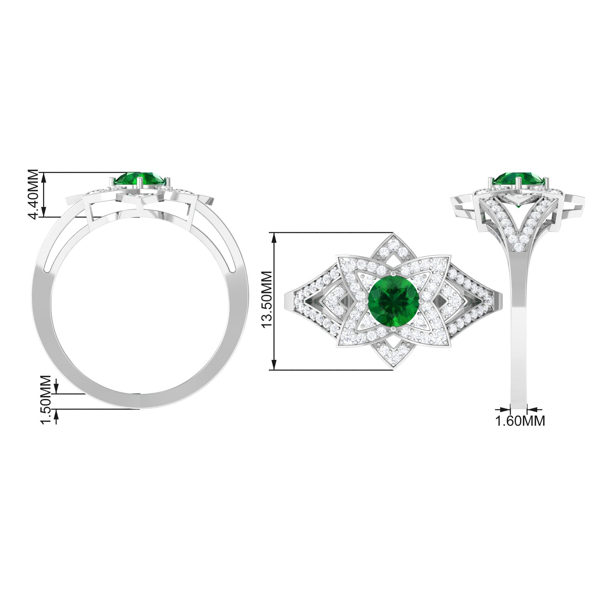 Vibrant Grown Labs-Nature Inspired Lab Grown Emerald Statement Engagement Ring