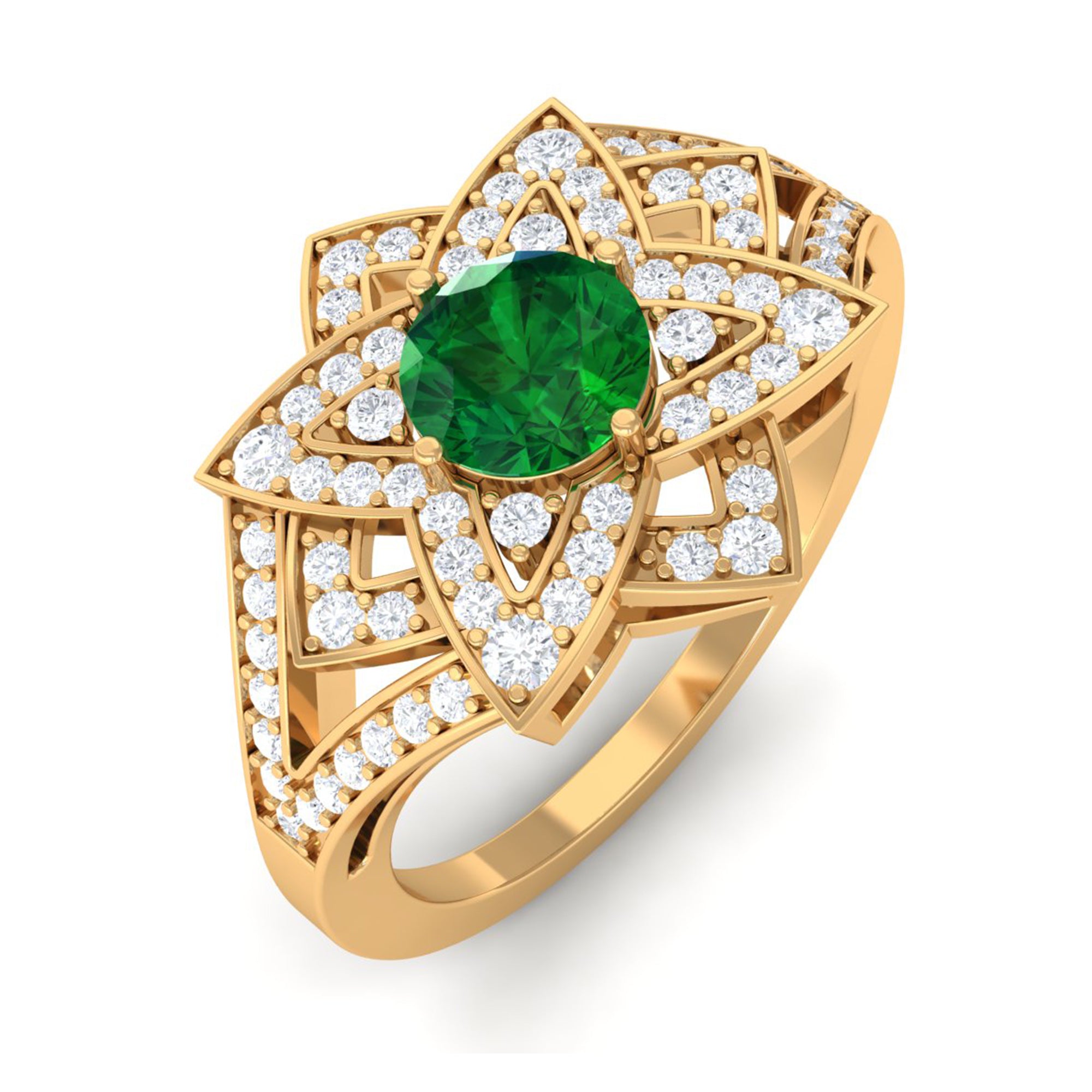 Vibrant Grown Labs-Nature Inspired Lab Grown Emerald Statement Engagement Ring