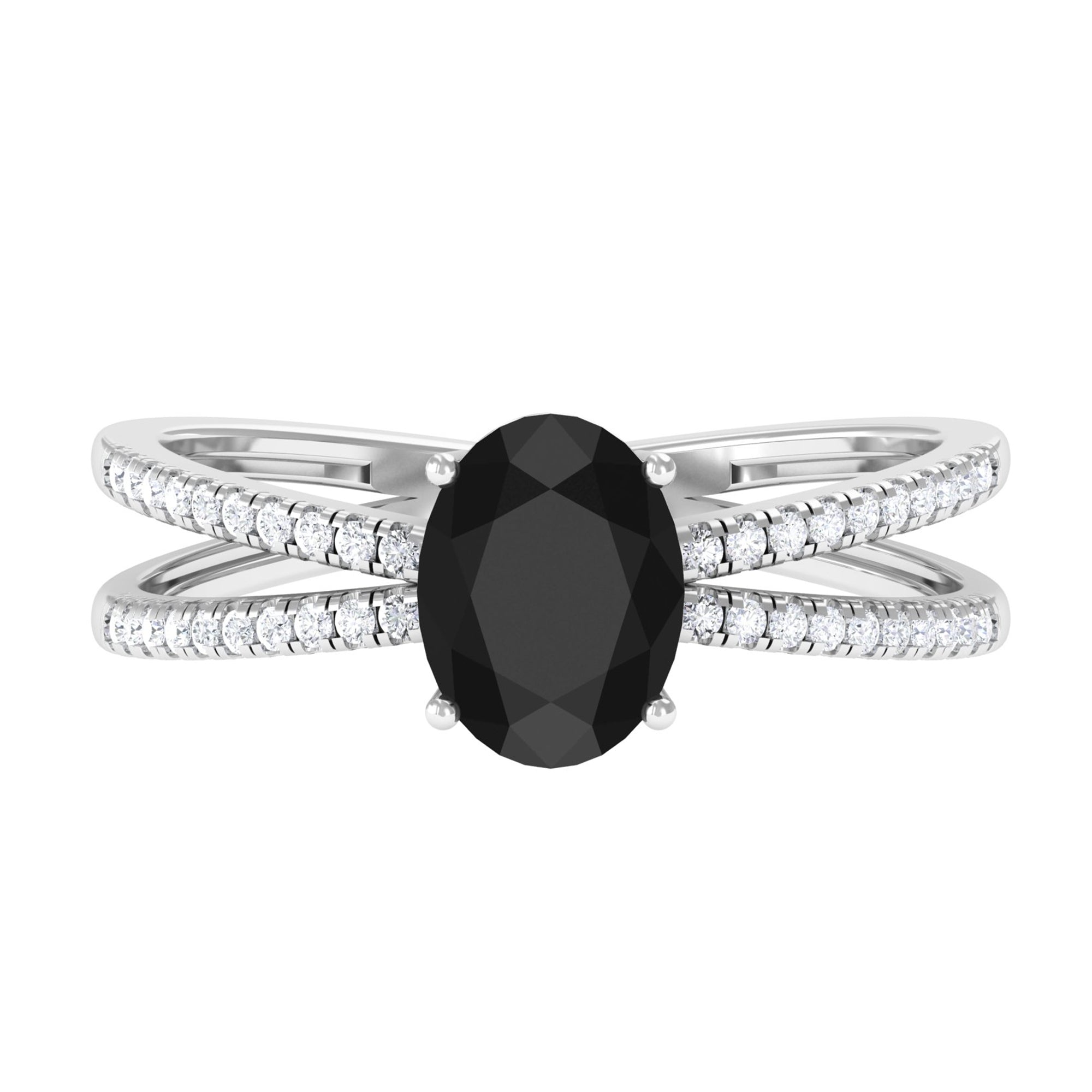 Vibrant Grown Labs-Oval Lab Grown Black Diamond Solitaire Engagement Ring with Accent