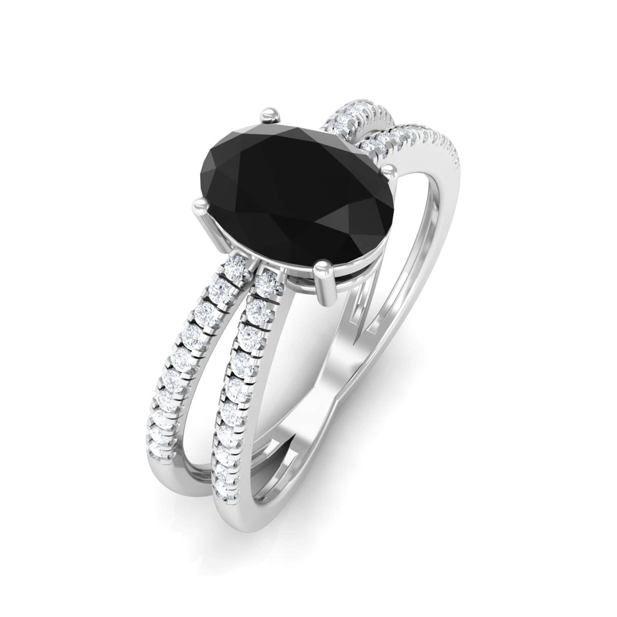 Vibrant Grown Labs-Oval Lab Grown Black Diamond Solitaire Engagement Ring with Accent