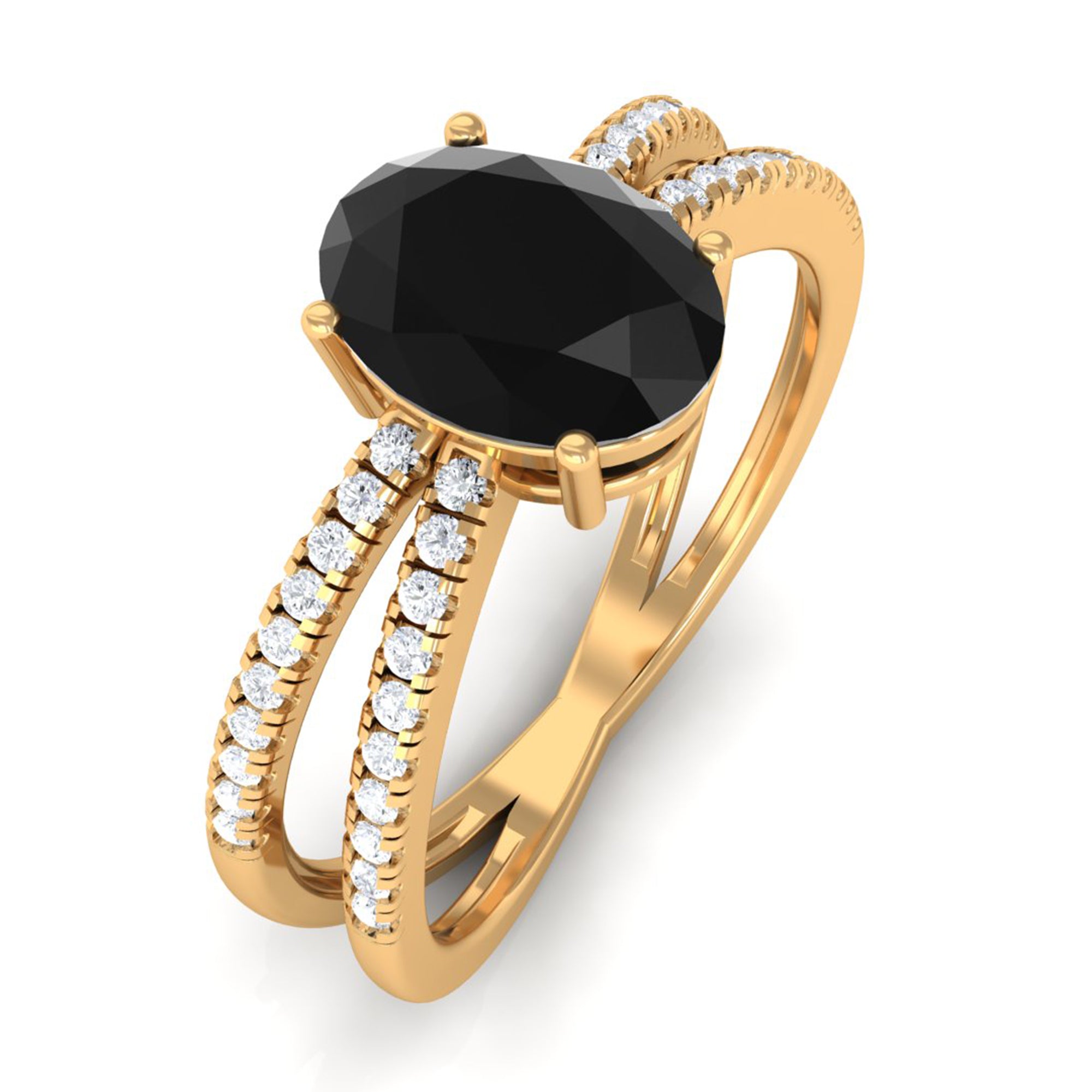 Vibrant Grown Labs-Oval Lab Grown Black Diamond Solitaire Engagement Ring with Accent