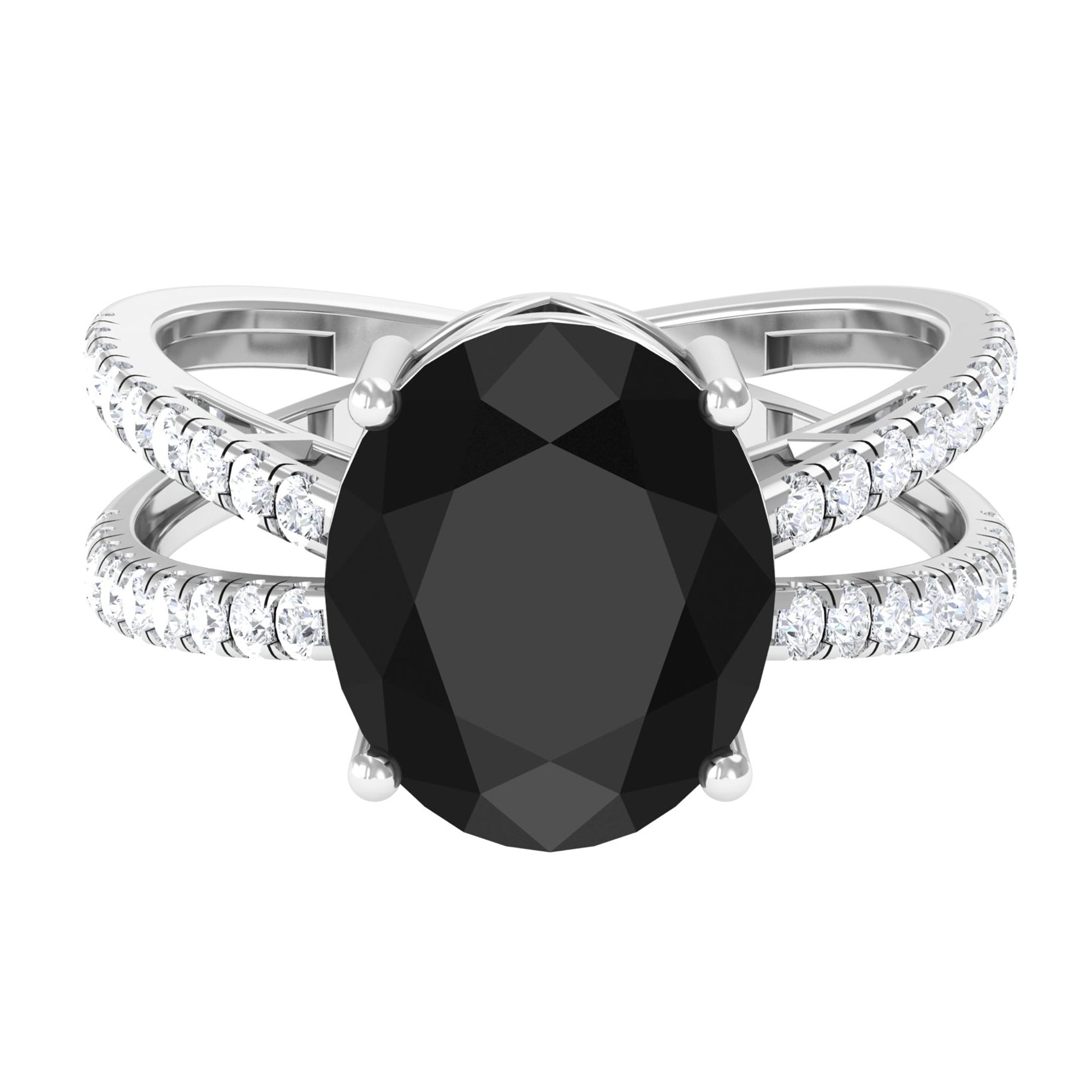 Vibrant Grown Labs-Oval Lab Grown Black Diamond Solitaire Engagement Ring with Accent