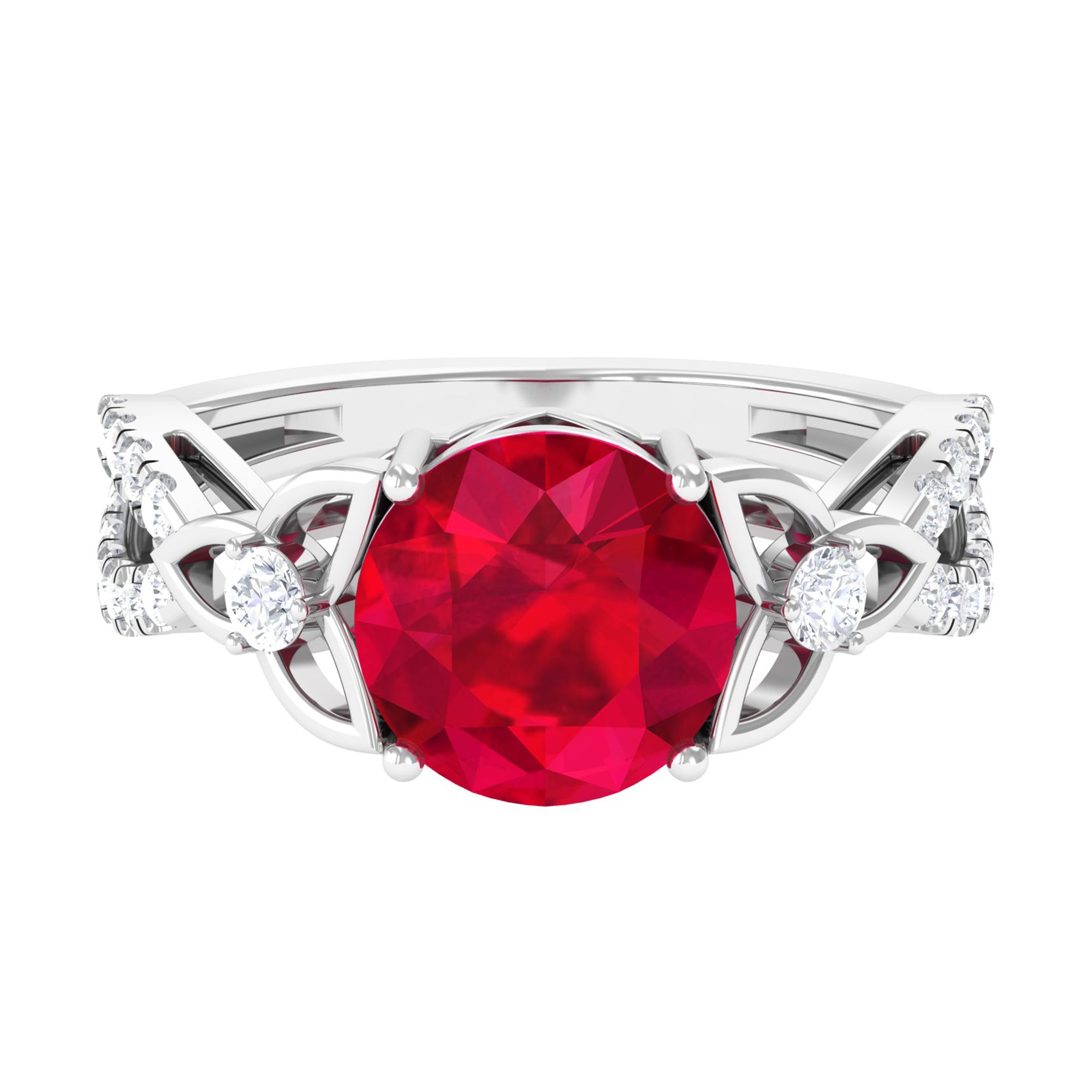 Vibrant Grown Labs-Round Lab Grown Ruby Solitaire Engagement Ring