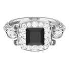 Vibrant Grown Labs-Princess Cut Lab Grown Black Diamond Art Deco Promise Ring