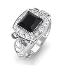 Vibrant Grown Labs-Princess Cut Lab Grown Black Diamond Art Deco Promise Ring