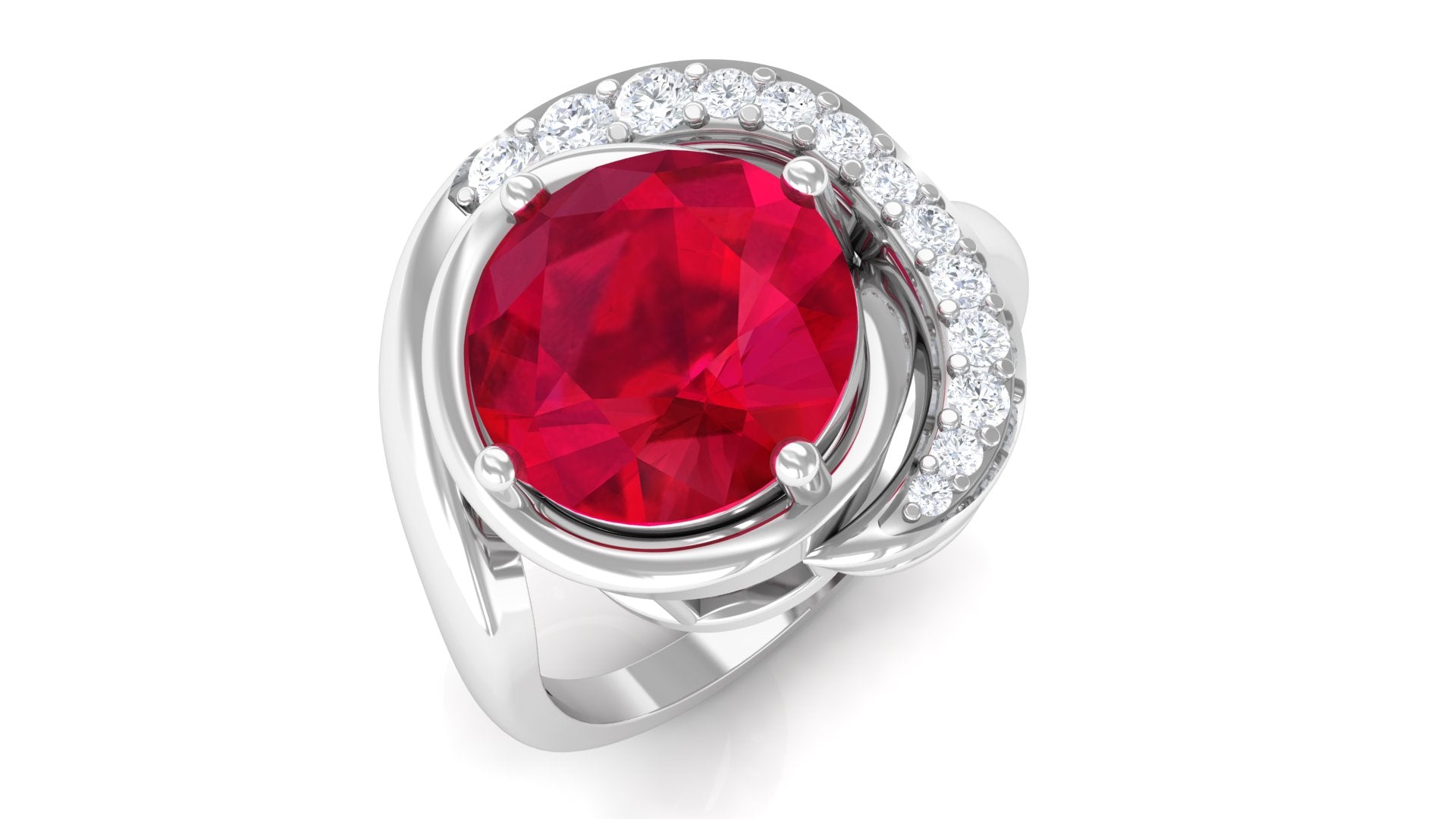 Vibrant Grown Labs-Classic Lab Grown Ruby Engagement Ring with Accent