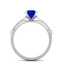 Vibrant Grown Labs-Lab Grown Blue Sapphire Solitaire Engagement Ring with Accent