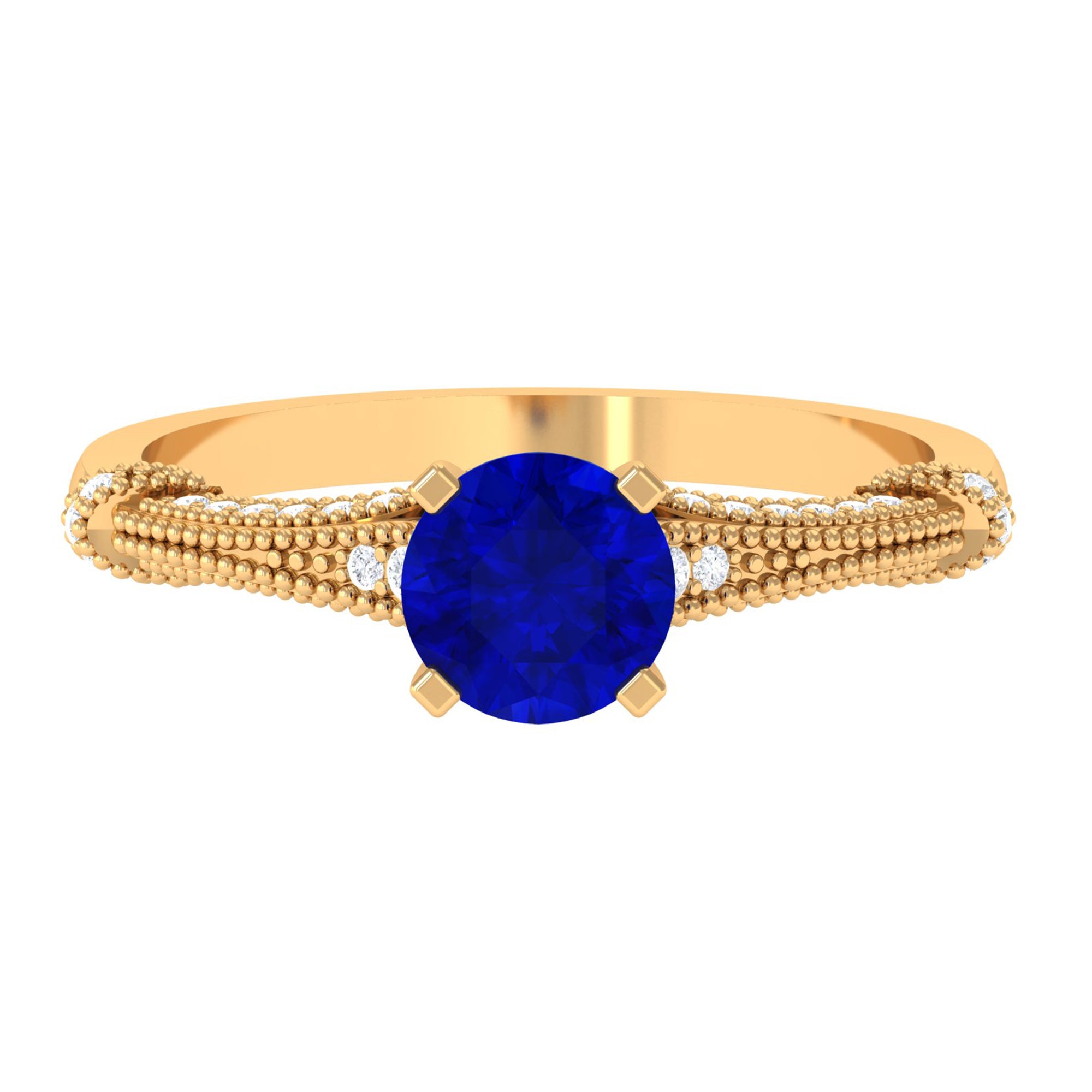 Vibrant Grown Labs-Lab Grown Blue Sapphire Solitaire Engagement Ring with Accent