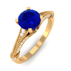 Vibrant Grown Labs-Lab Grown Blue Sapphire Solitaire Engagement Ring with Accent