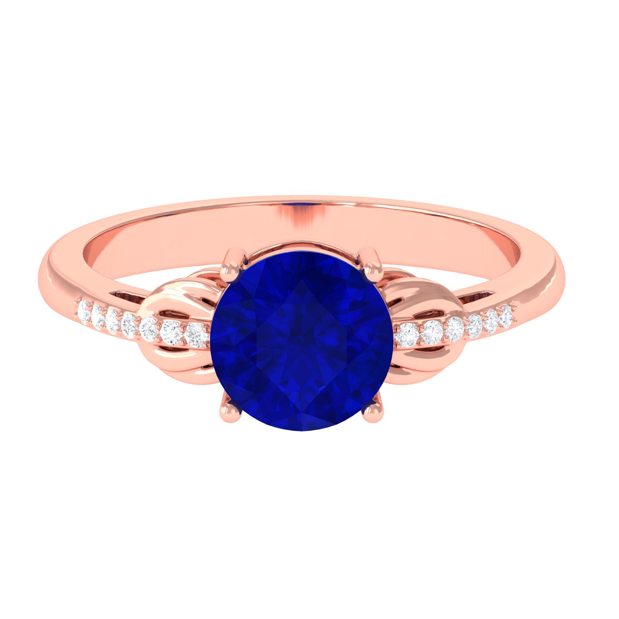 Vibrant Grown Labs-Round Created Blue Sapphire Solitaire Ring for Engagement