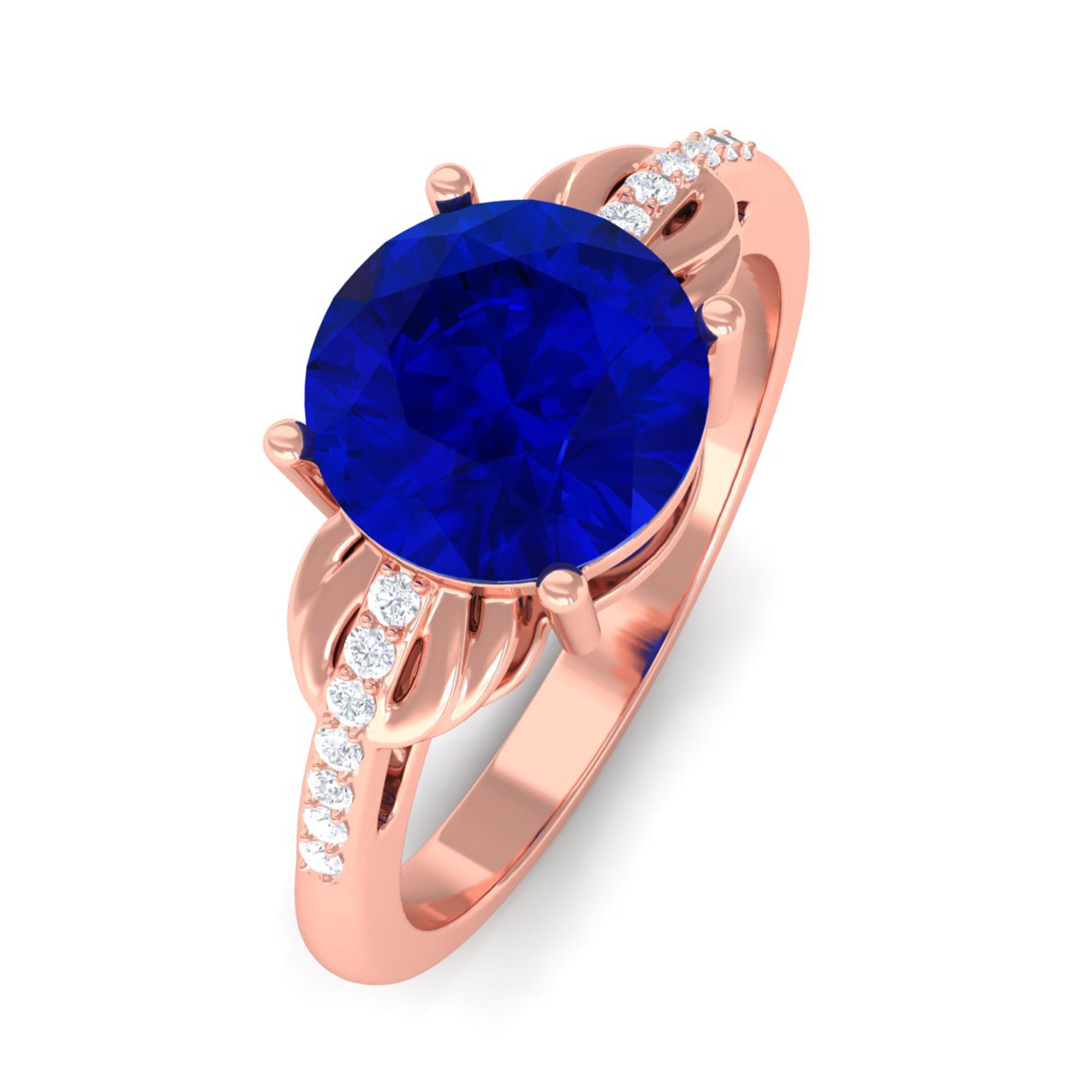 Vibrant Grown Labs-Round Created Blue Sapphire Solitaire Ring for Engagement