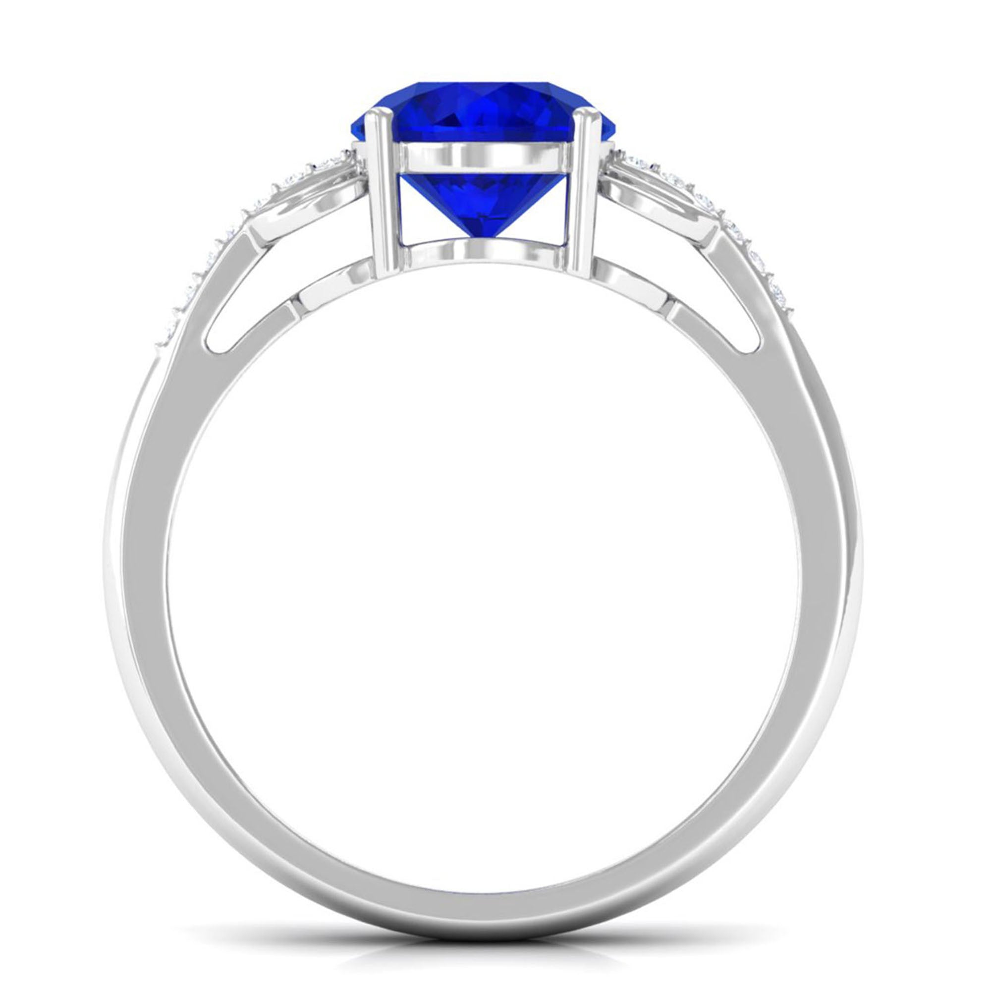 Vibrant Grown Labs-Round Created Blue Sapphire Solitaire Ring for Engagement