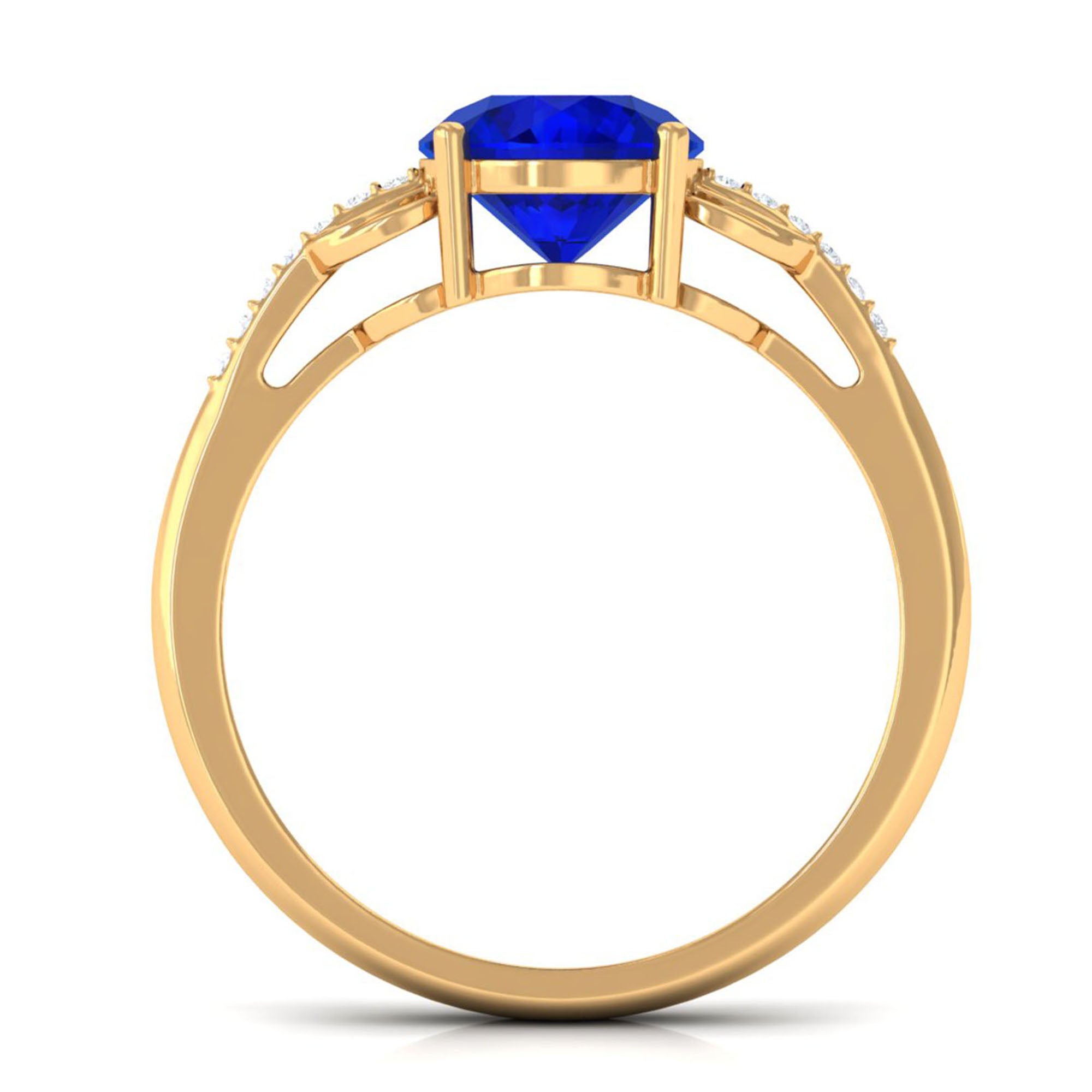 Vibrant Grown Labs-Round Created Blue Sapphire Solitaire Ring for Engagement