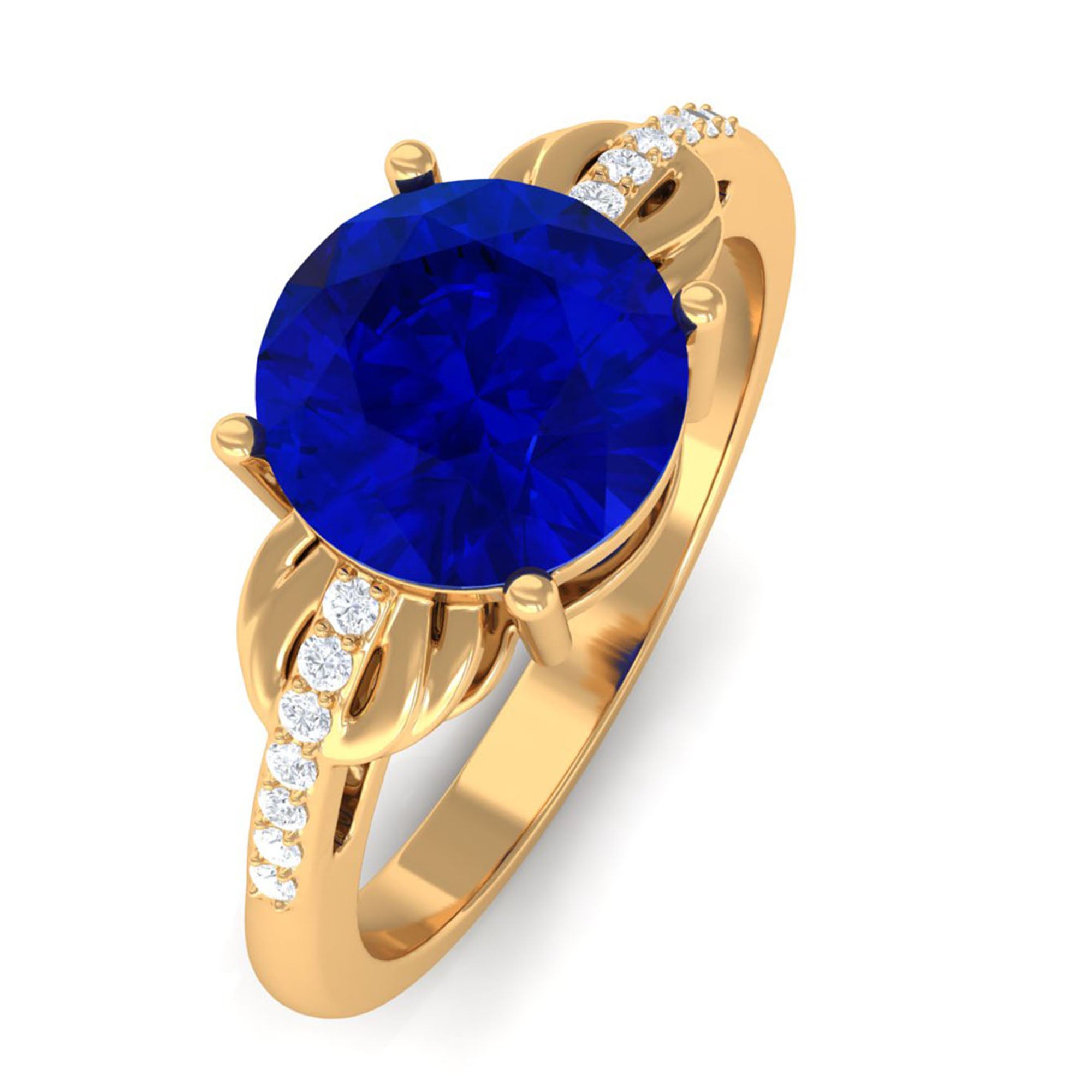 Vibrant Grown Labs-Round Created Blue Sapphire Solitaire Ring for Engagement