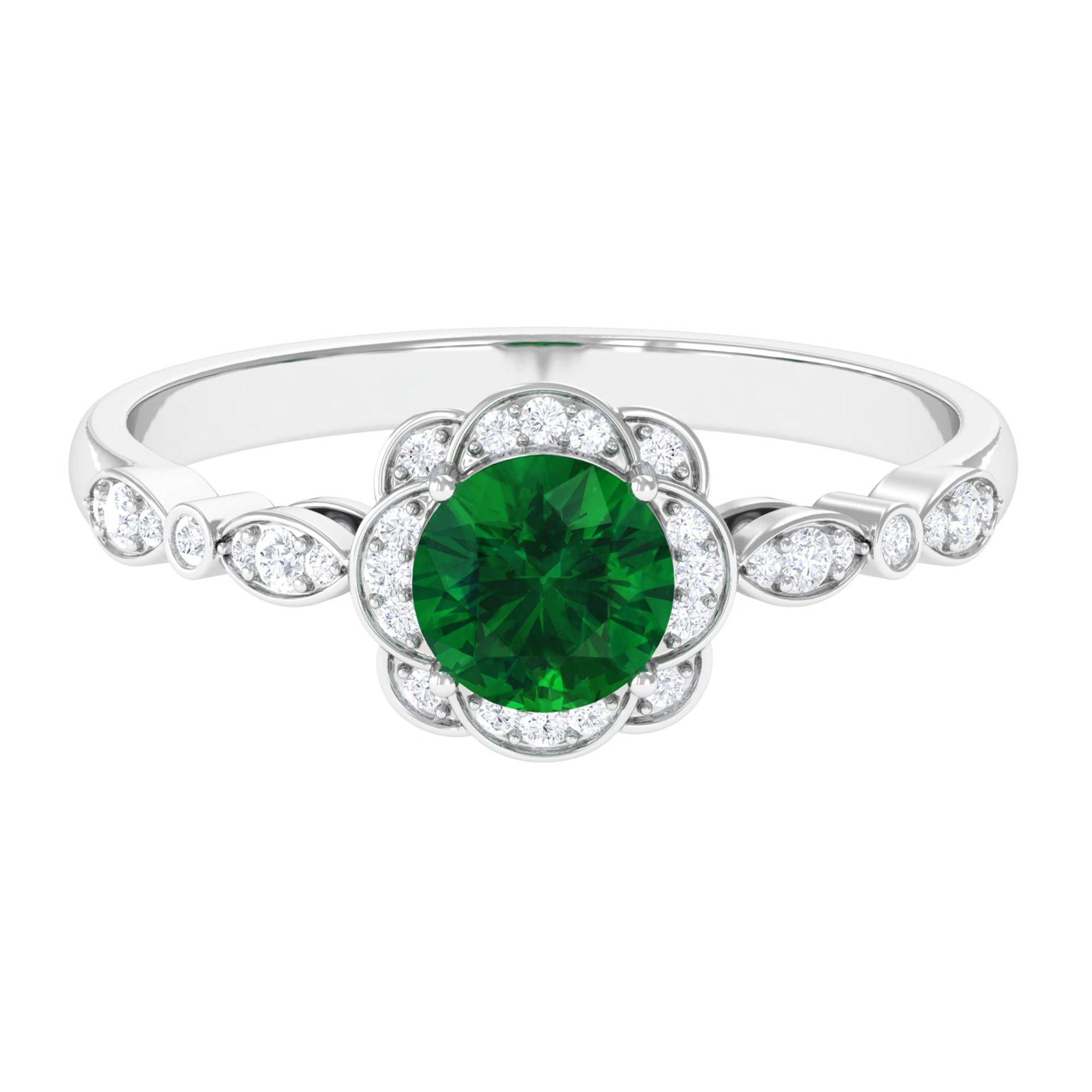 Vibrant Grown Labs-Lab Created Emerald Nature Inspired Engagement Ring