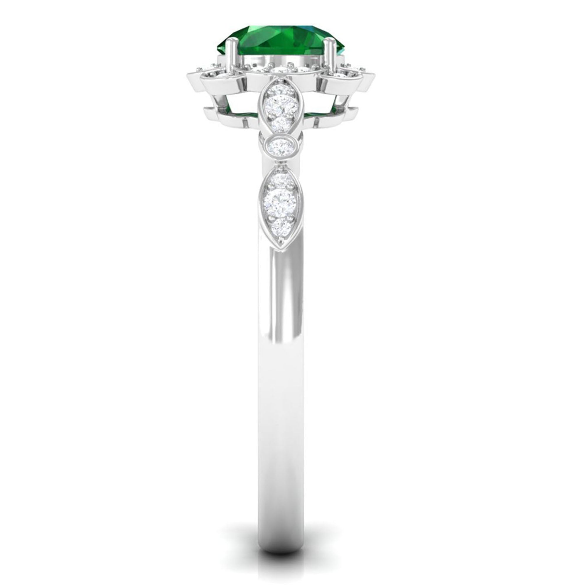 Vibrant Grown Labs-Lab Created Emerald Nature Inspired Engagement Ring