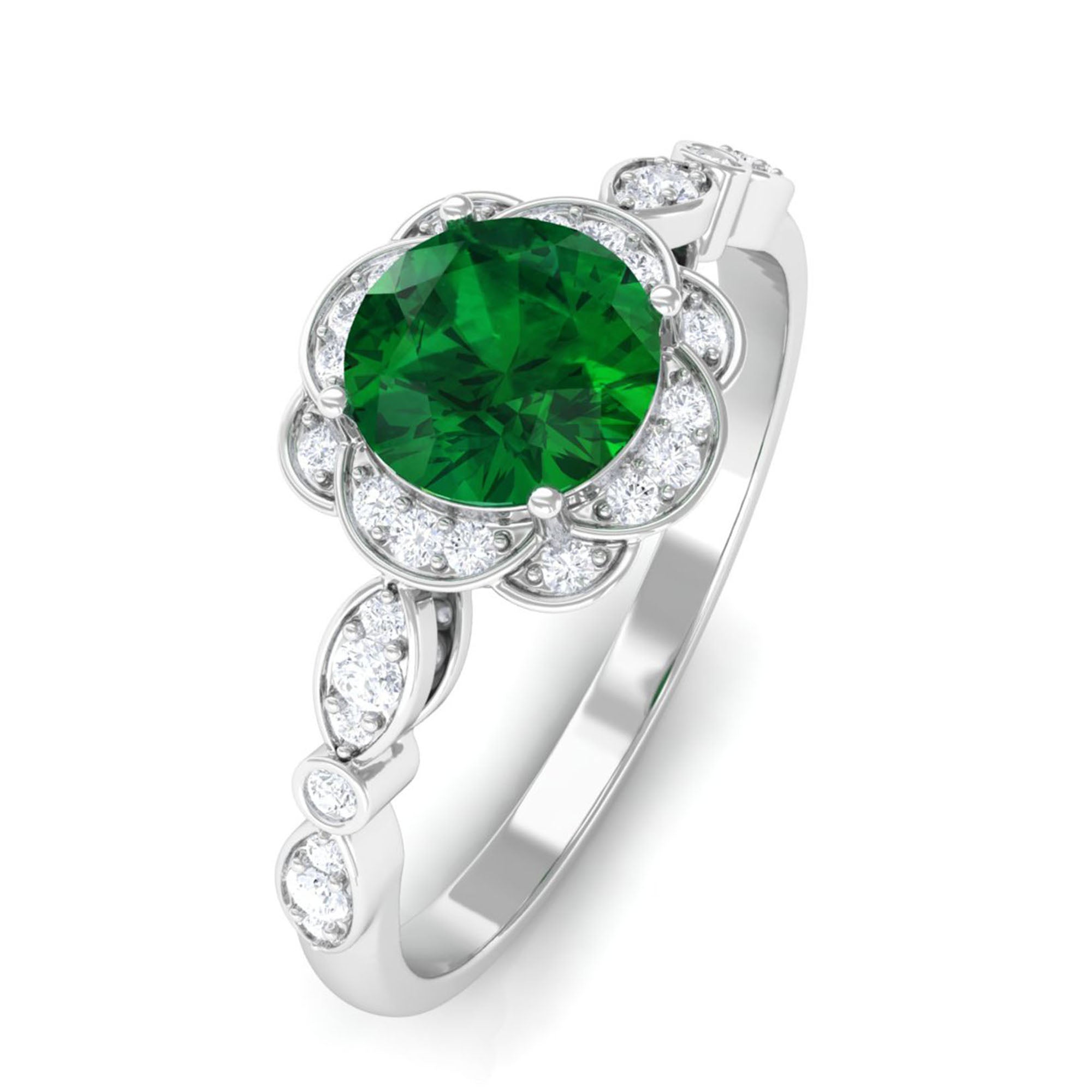 Vibrant Grown Labs-Lab Created Emerald Nature Inspired Engagement Ring