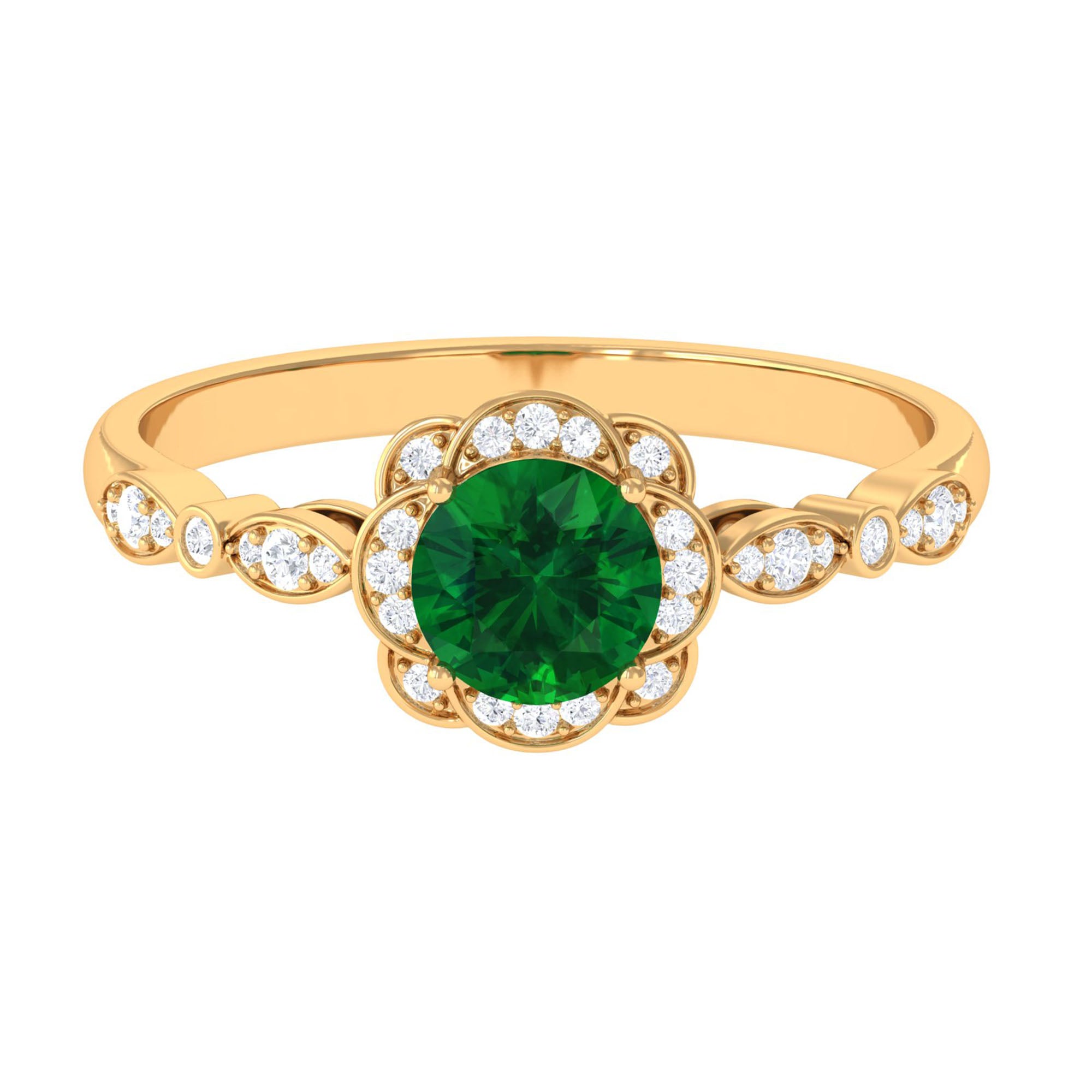 Vibrant Grown Labs-Lab Created Emerald Nature Inspired Engagement Ring