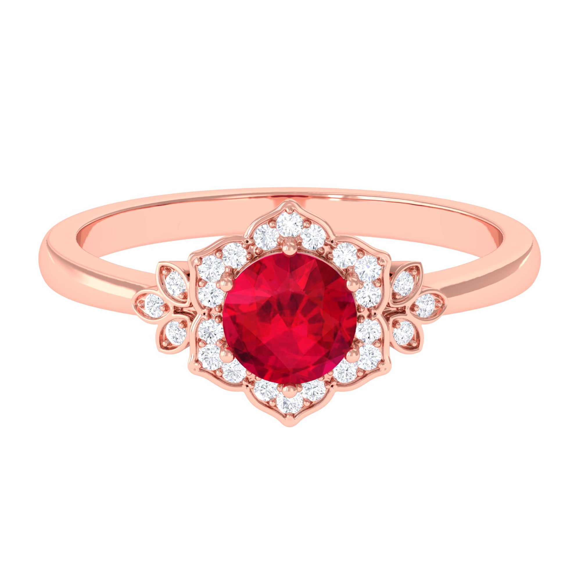 Vibrant Grown Labs-Nature Inspired Lab Created Ruby Engagement Ring with Accent