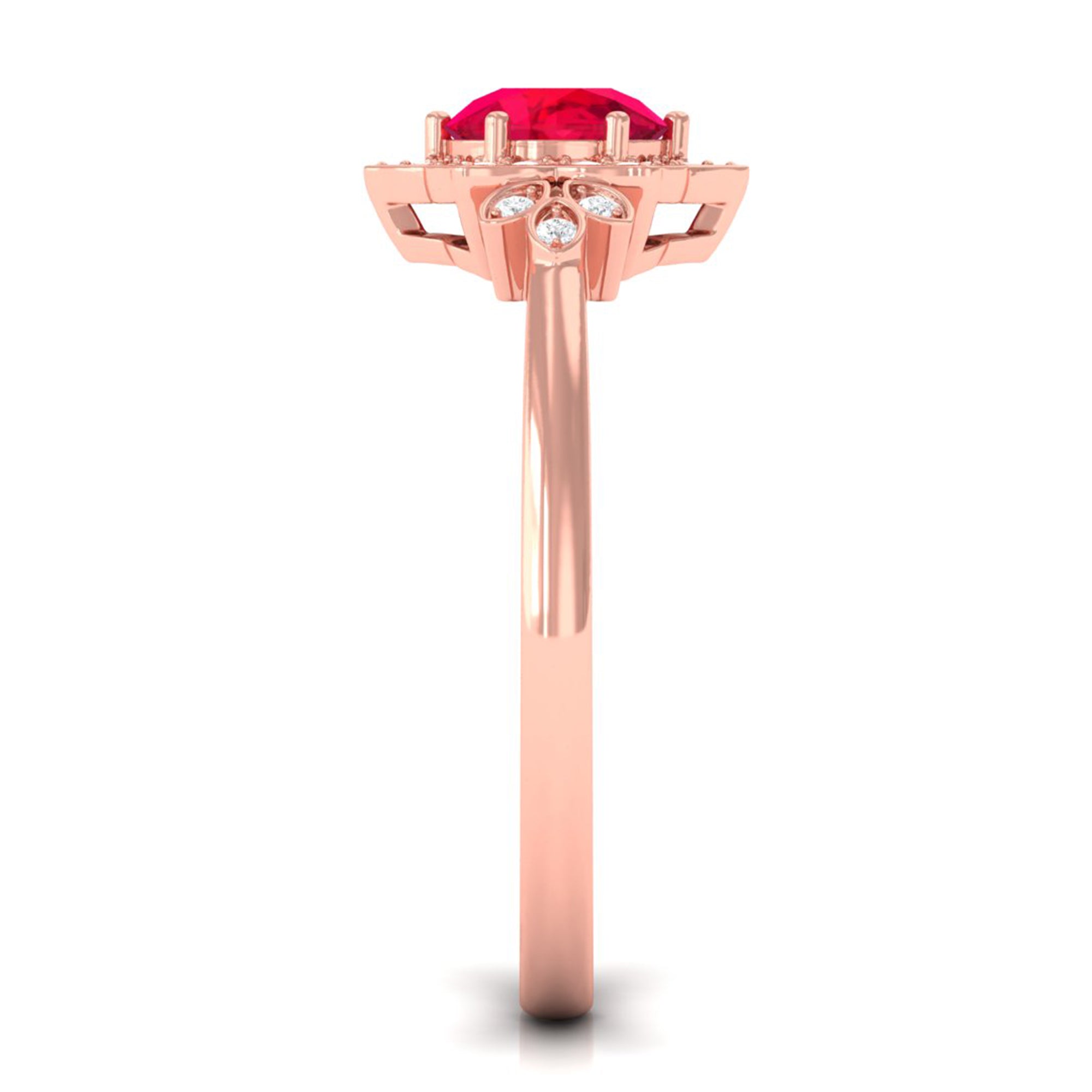 Vibrant Grown Labs-Nature Inspired Lab Created Ruby Engagement Ring with Accent