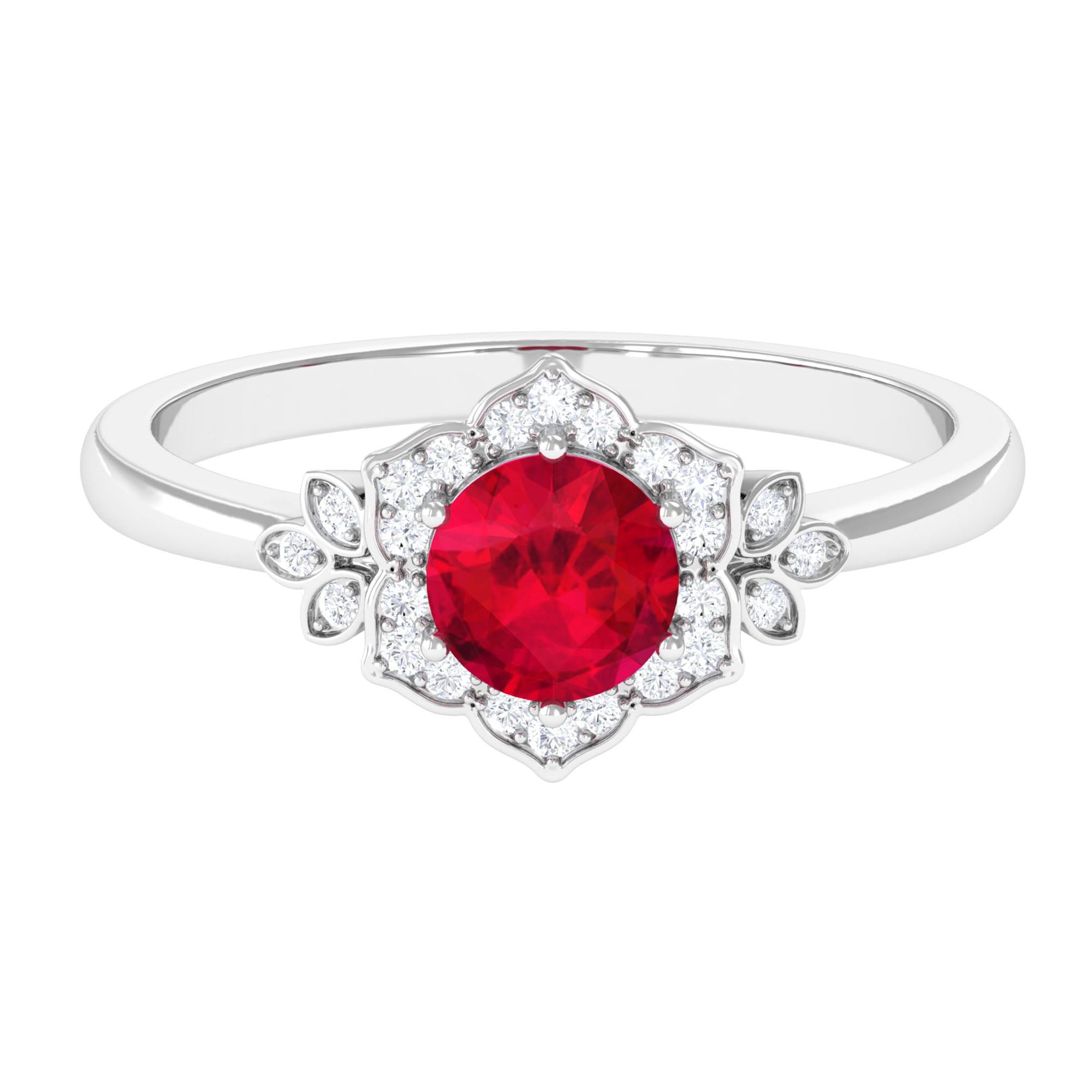 Vibrant Grown Labs-Nature Inspired Lab Created Ruby Engagement Ring with Accent