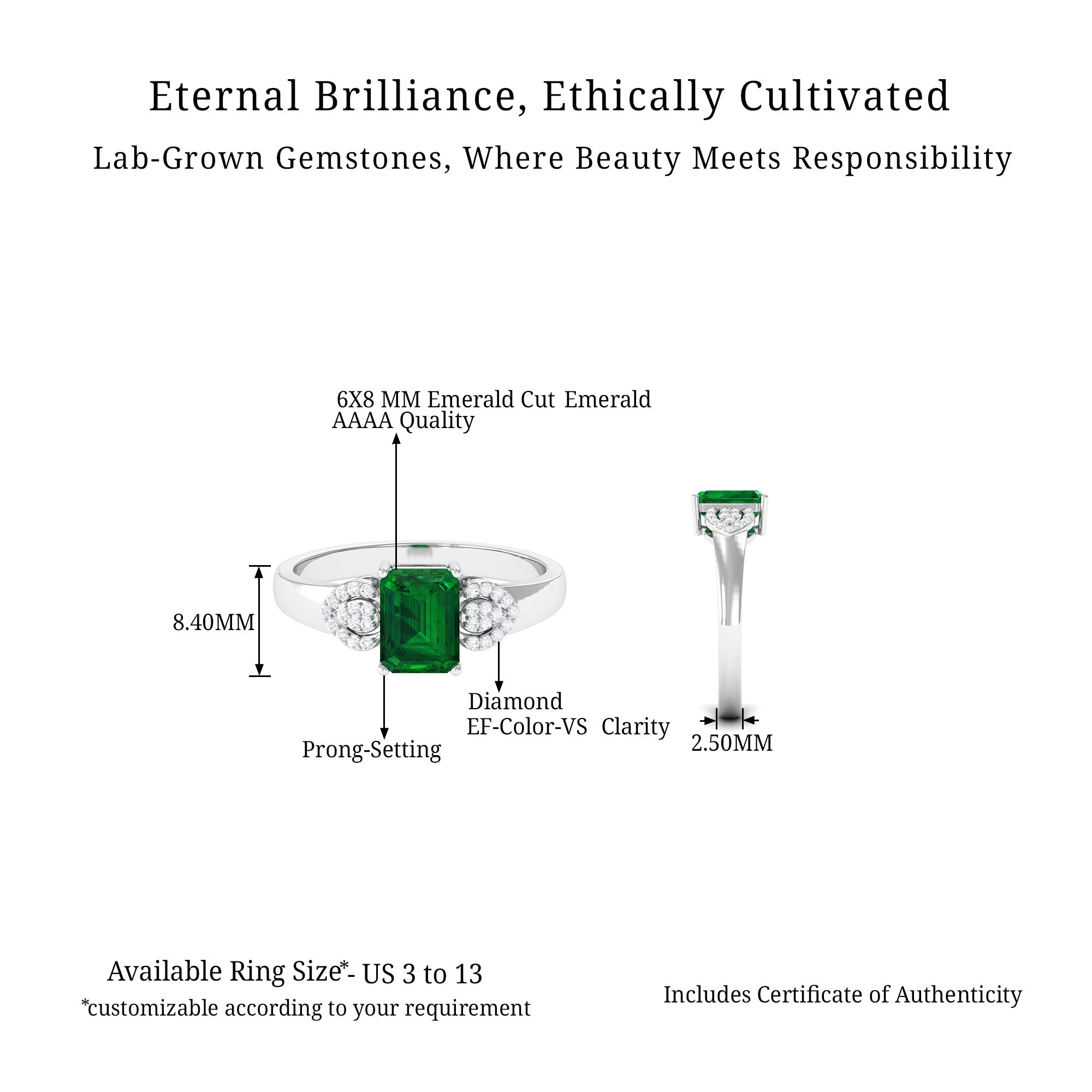 Vibrant Grown Labs-Designer Lab Created Emerald Engagement Ring for Women