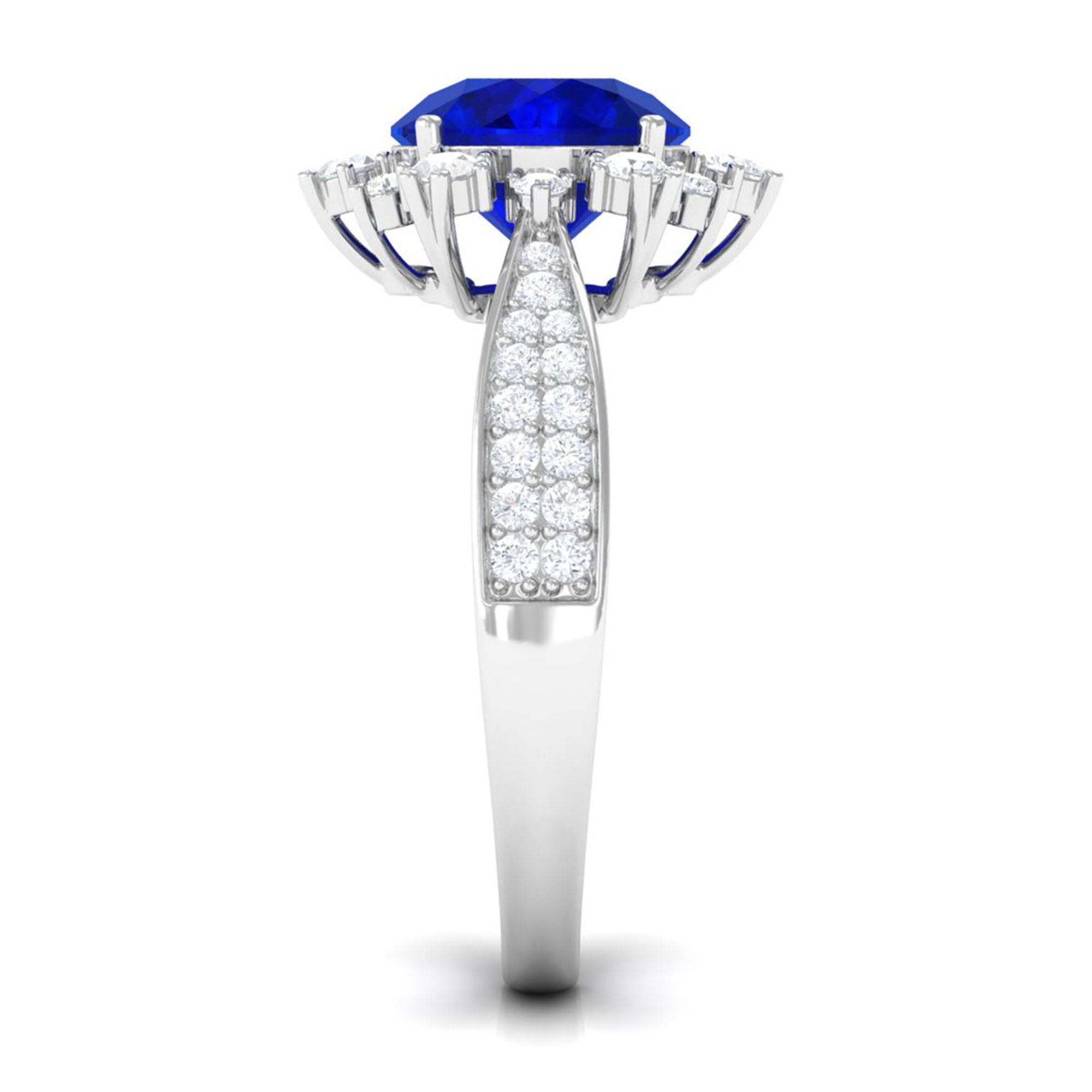 Vibrant Grown Labs-Classic Lab Grown Blue Sapphire Engagement Ring with Accent