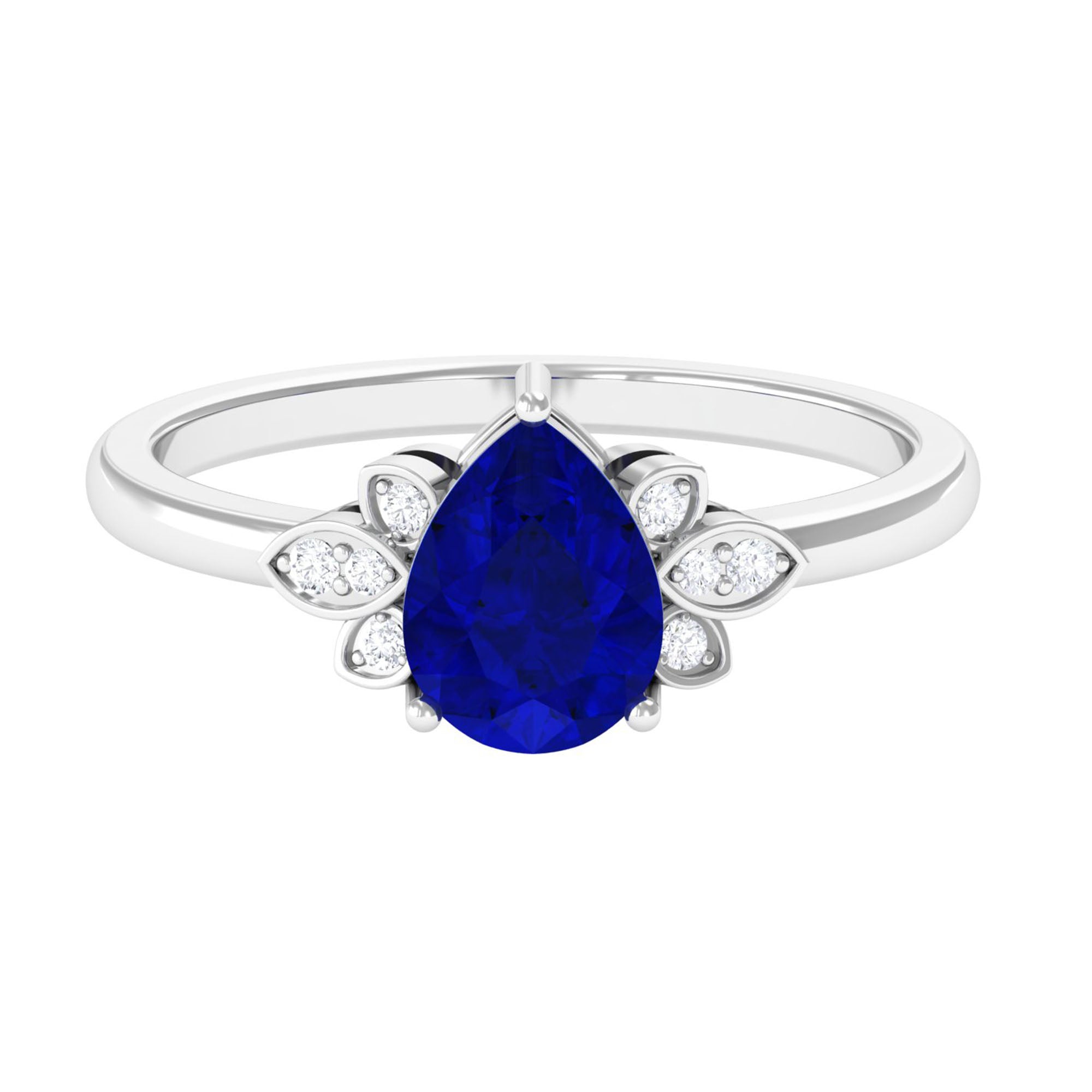 Vibrant Grown Labs-Nature Inspired Lab Grown Blue Sapphire Solitaire Engagement Ring with Accent