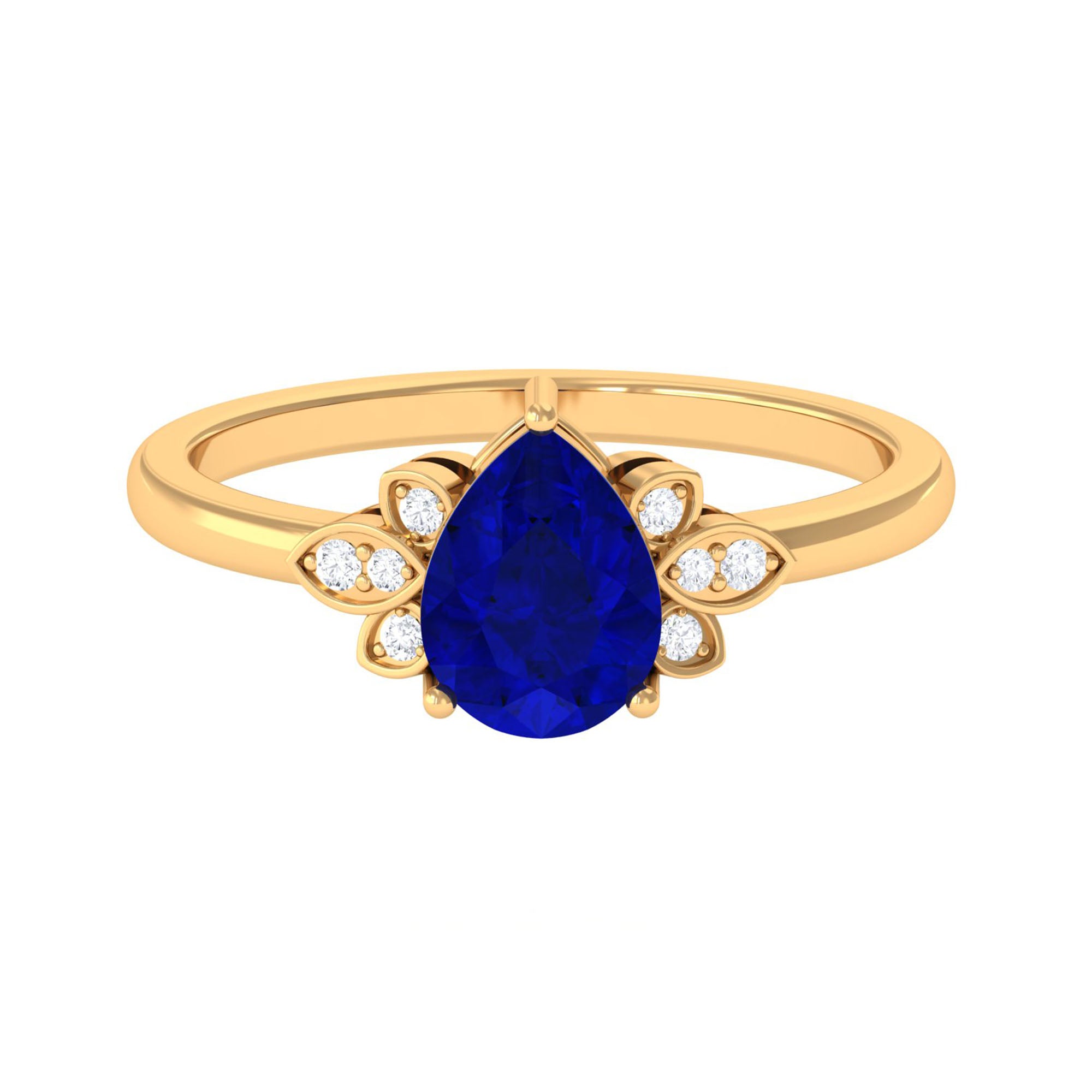 Vibrant Grown Labs-Nature Inspired Lab Grown Blue Sapphire Solitaire Engagement Ring with Accent