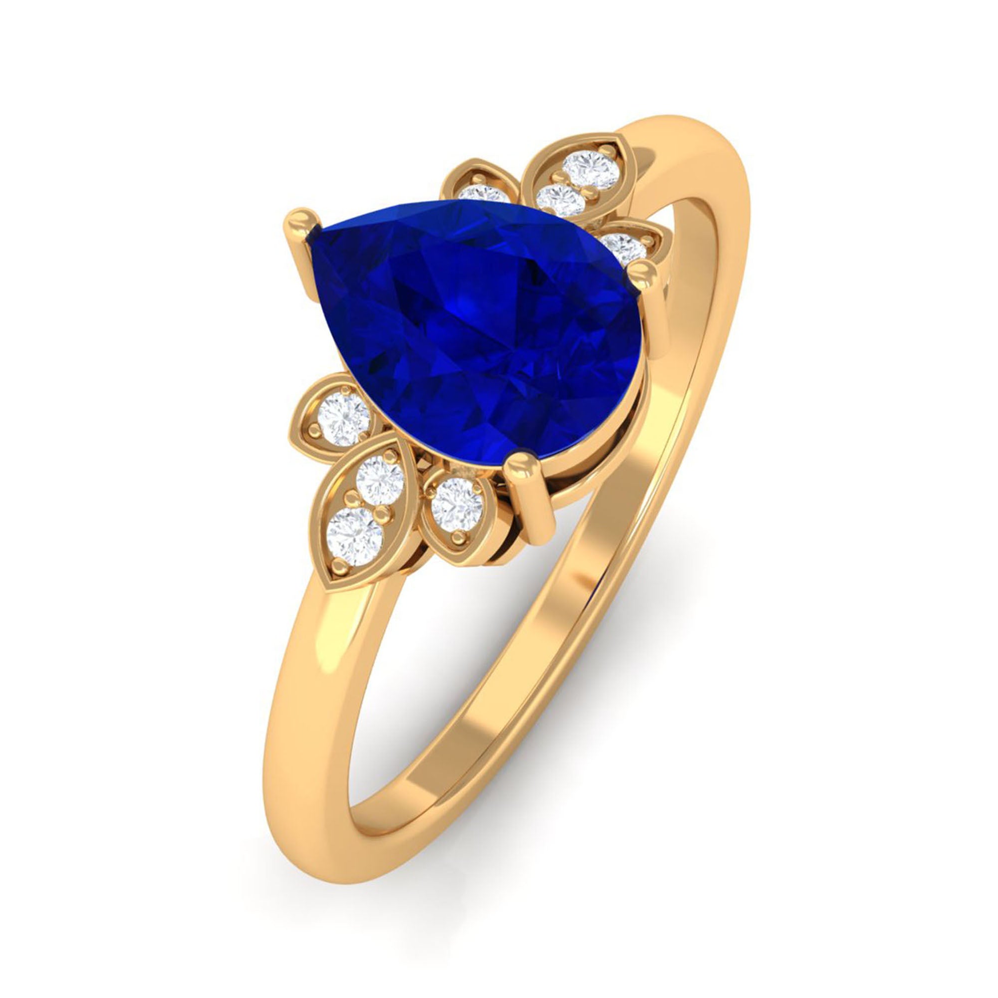 Vibrant Grown Labs-Nature Inspired Lab Grown Blue Sapphire Solitaire Engagement Ring with Accent