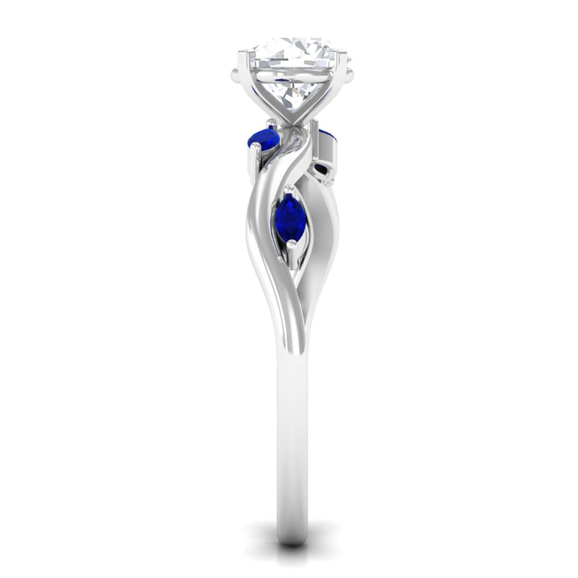 Nature Inspired Lab Grown Diamond Promise Ring with Sapphire Lab Grown Diamond - ( EF-VS ) - Color and Clarity - Vibrant Grown Labs