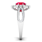 Lab Created Ruby Statement Engagement Ring with Accent Lab Created Ruby - ( AAAA ) - Quality - Vibrant Grown Labs