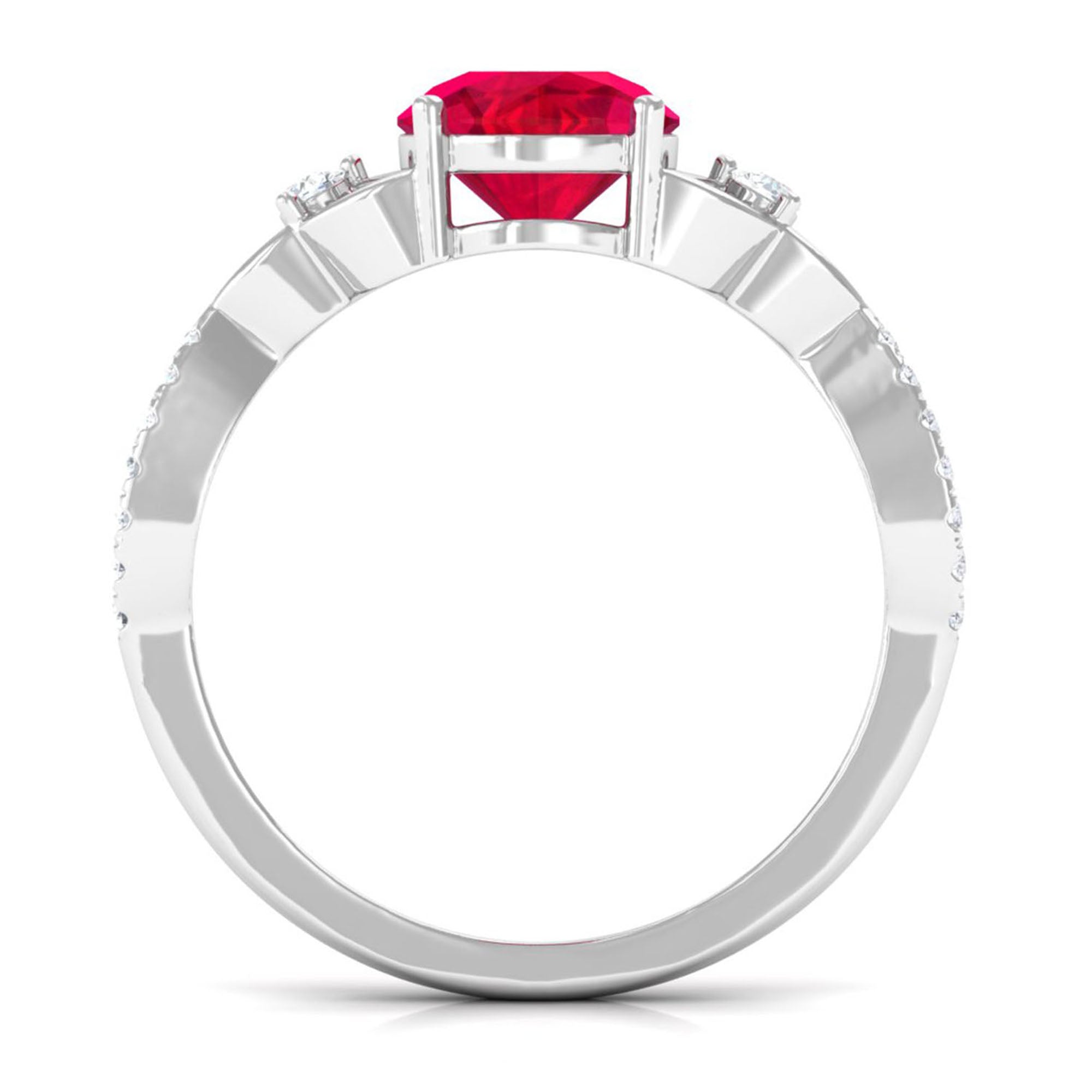 Vibrant Grown Labs-Round Lab Grown Ruby Solitaire Engagement Ring