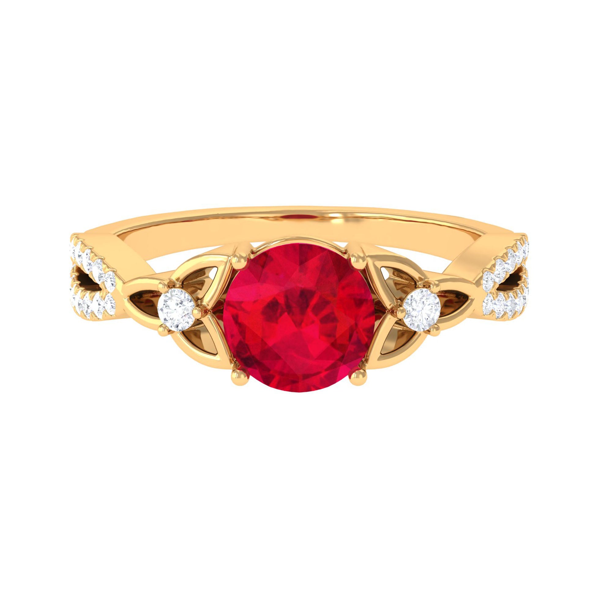 Vibrant Grown Labs-Round Lab Grown Ruby Solitaire Engagement Ring