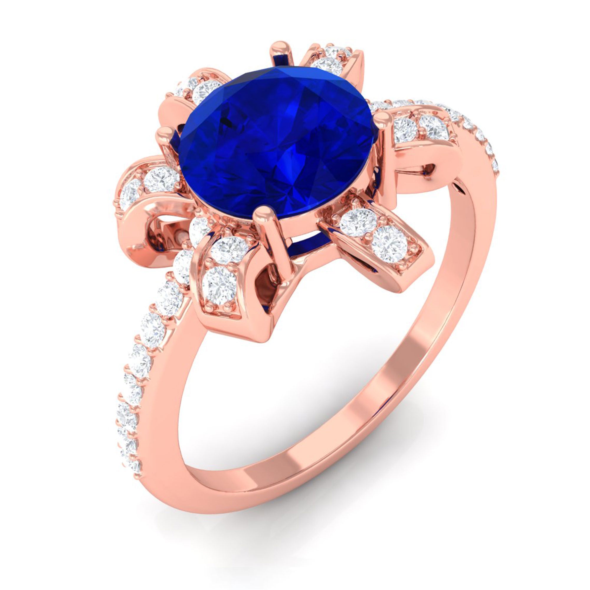 Vibrant Grown Labs-Nature Inspired Lab Grown Blue Sapphire Engagement Ring