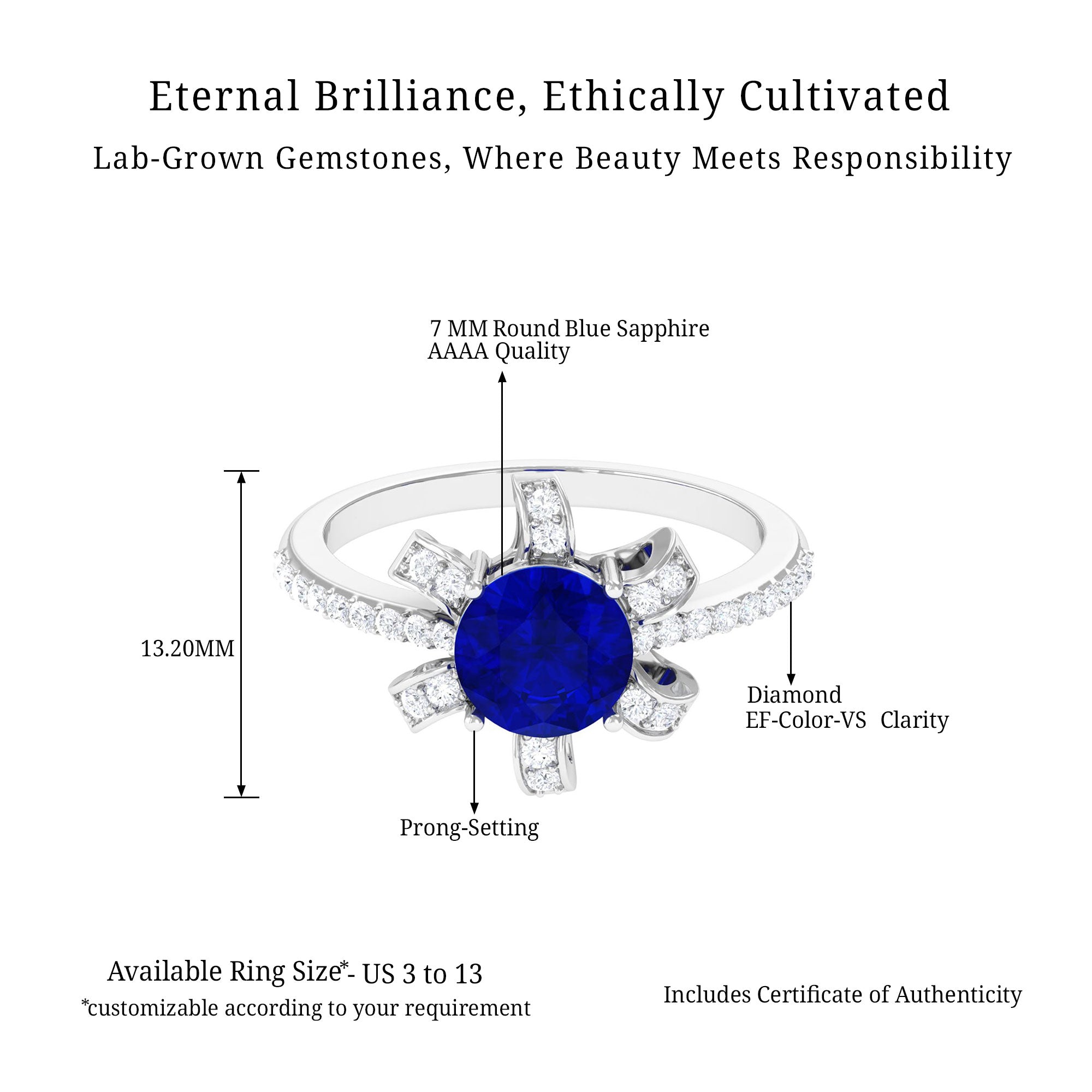 Vibrant Grown Labs-Nature Inspired Lab Grown Blue Sapphire Engagement Ring