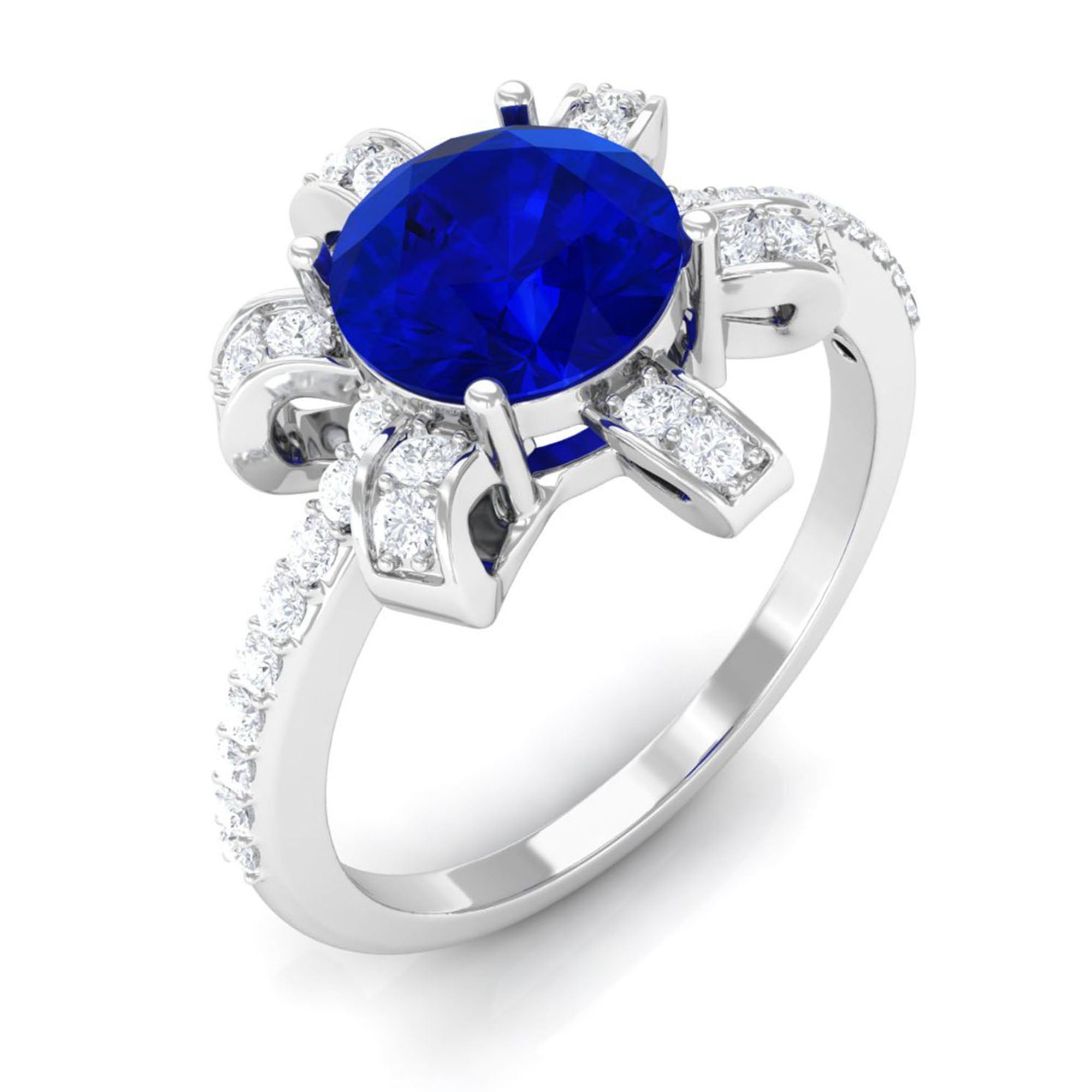 Vibrant Grown Labs-Nature Inspired Lab Grown Blue Sapphire Engagement Ring