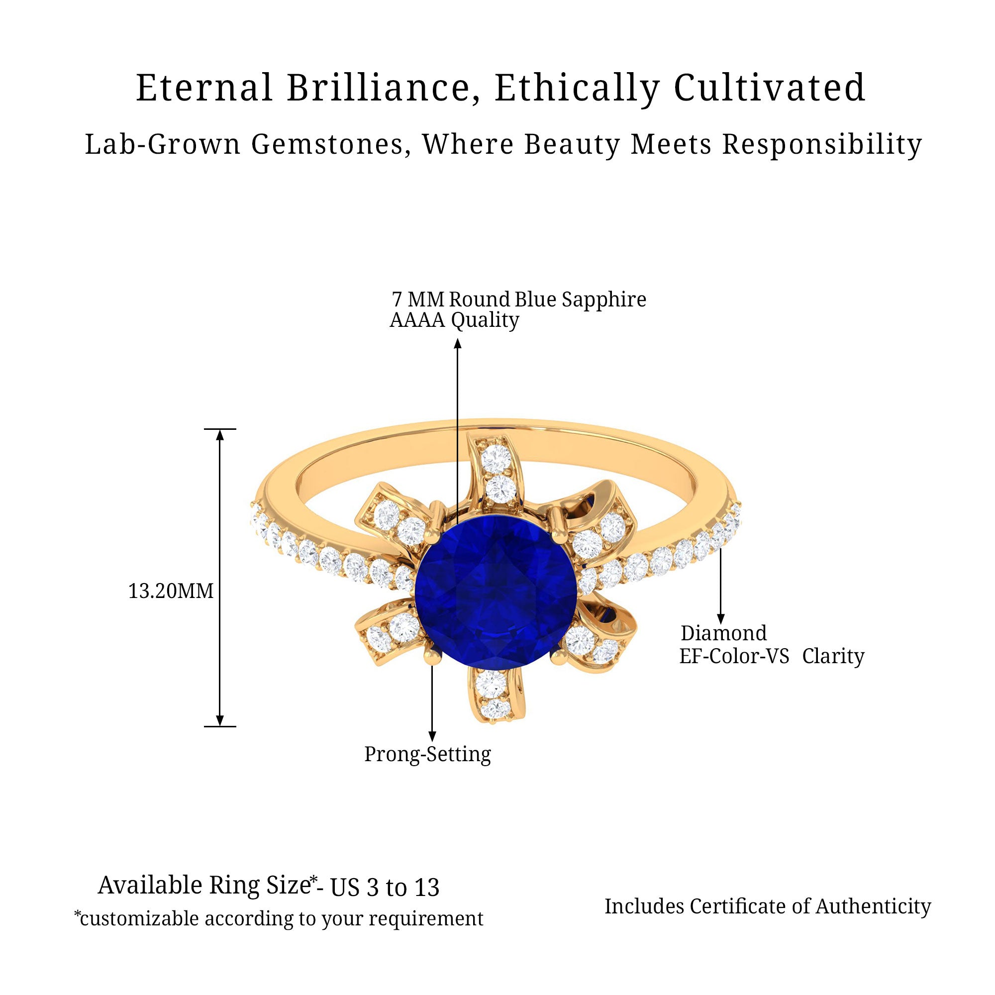 Vibrant Grown Labs-Nature Inspired Lab Grown Blue Sapphire Engagement Ring