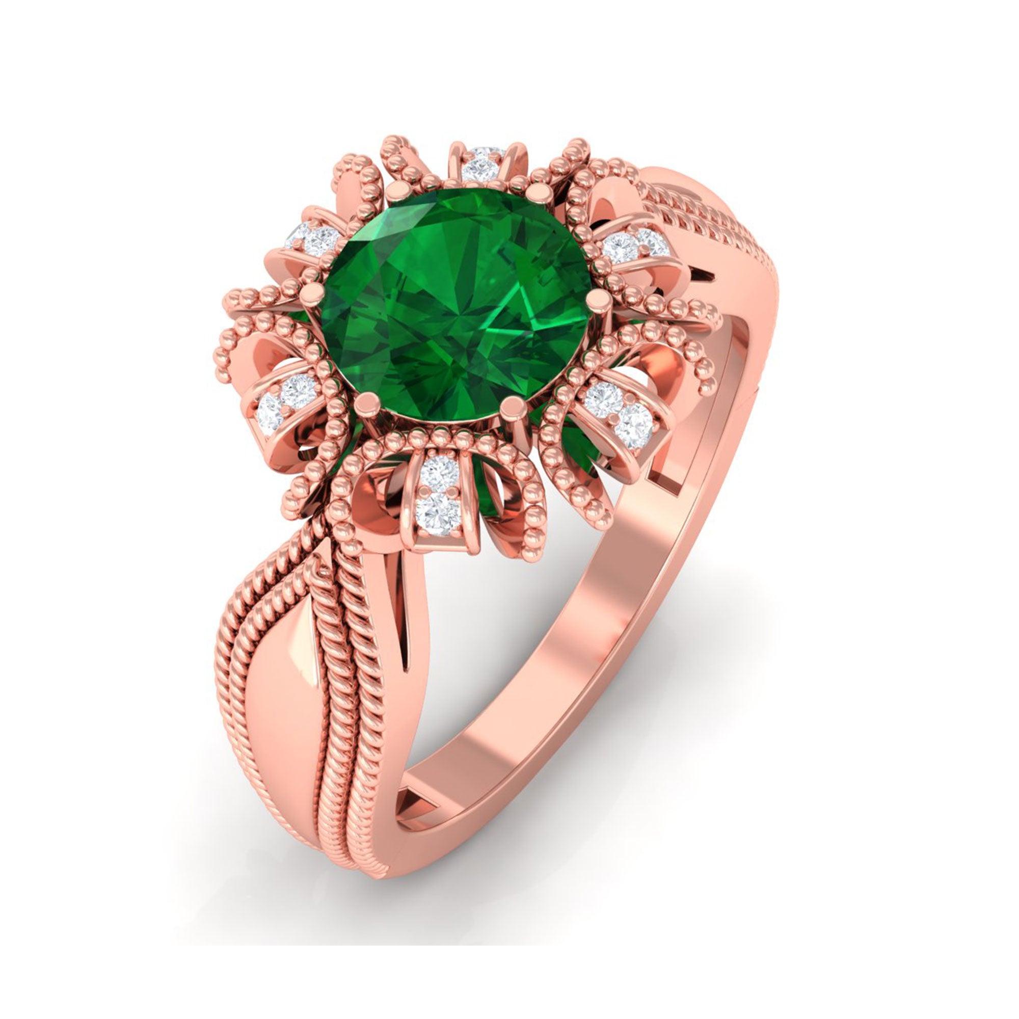 Vibrant Grown Labs-Lab Grown Emerald Statement Engagement Ring