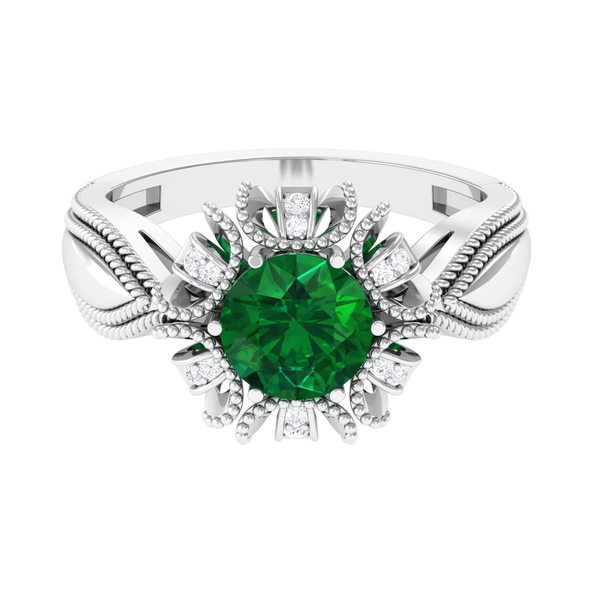 Vibrant Grown Labs-Lab Grown Emerald Statement Engagement Ring