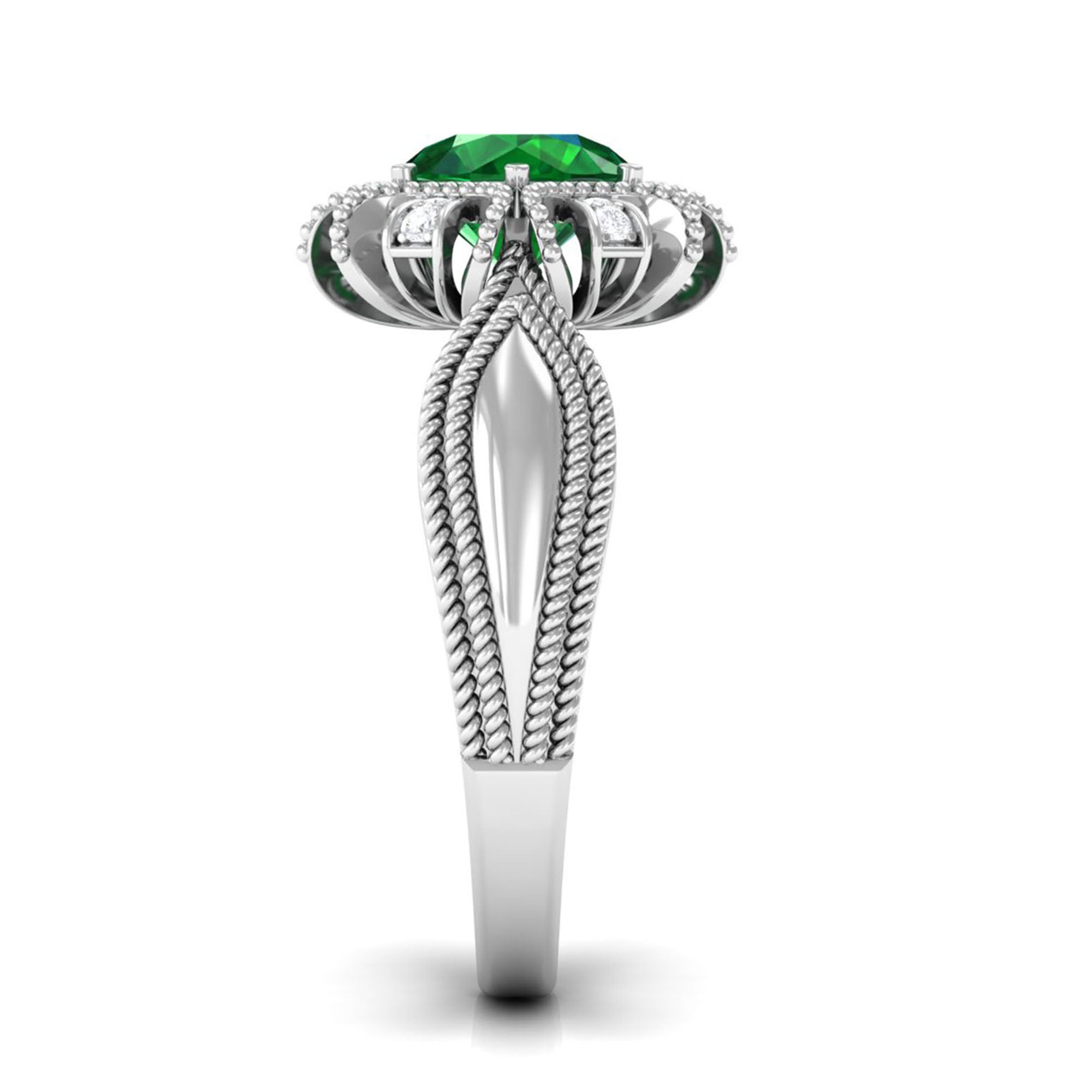 Vibrant Grown Labs-Lab Grown Emerald Statement Engagement Ring