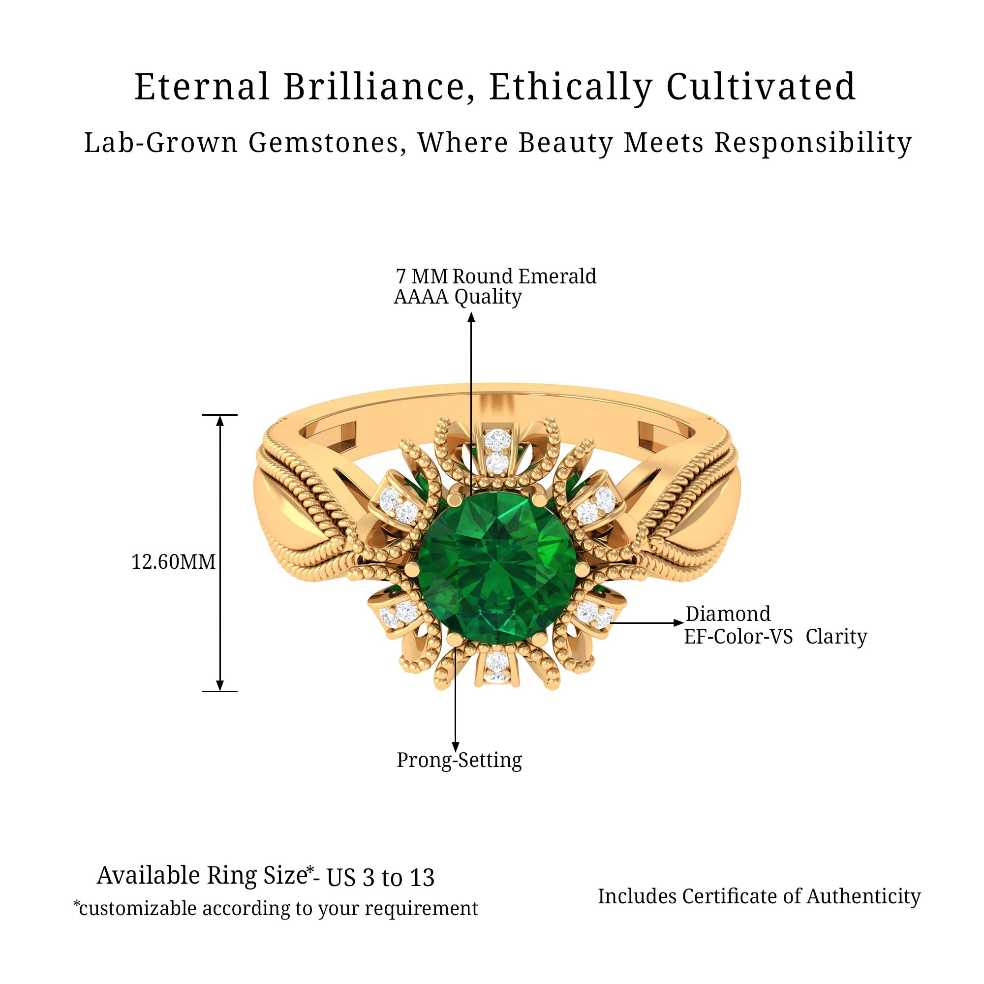 Vibrant Grown Labs-Lab Grown Emerald Statement Engagement Ring