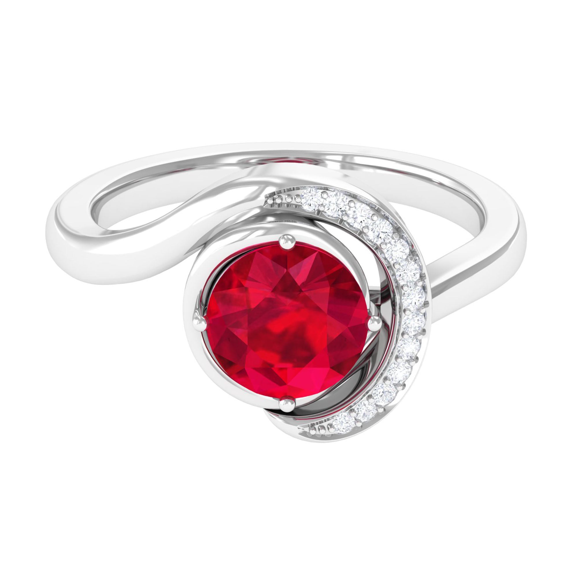 Vibrant Grown Labs-Classic Lab Grown Ruby Engagement Ring with Accent