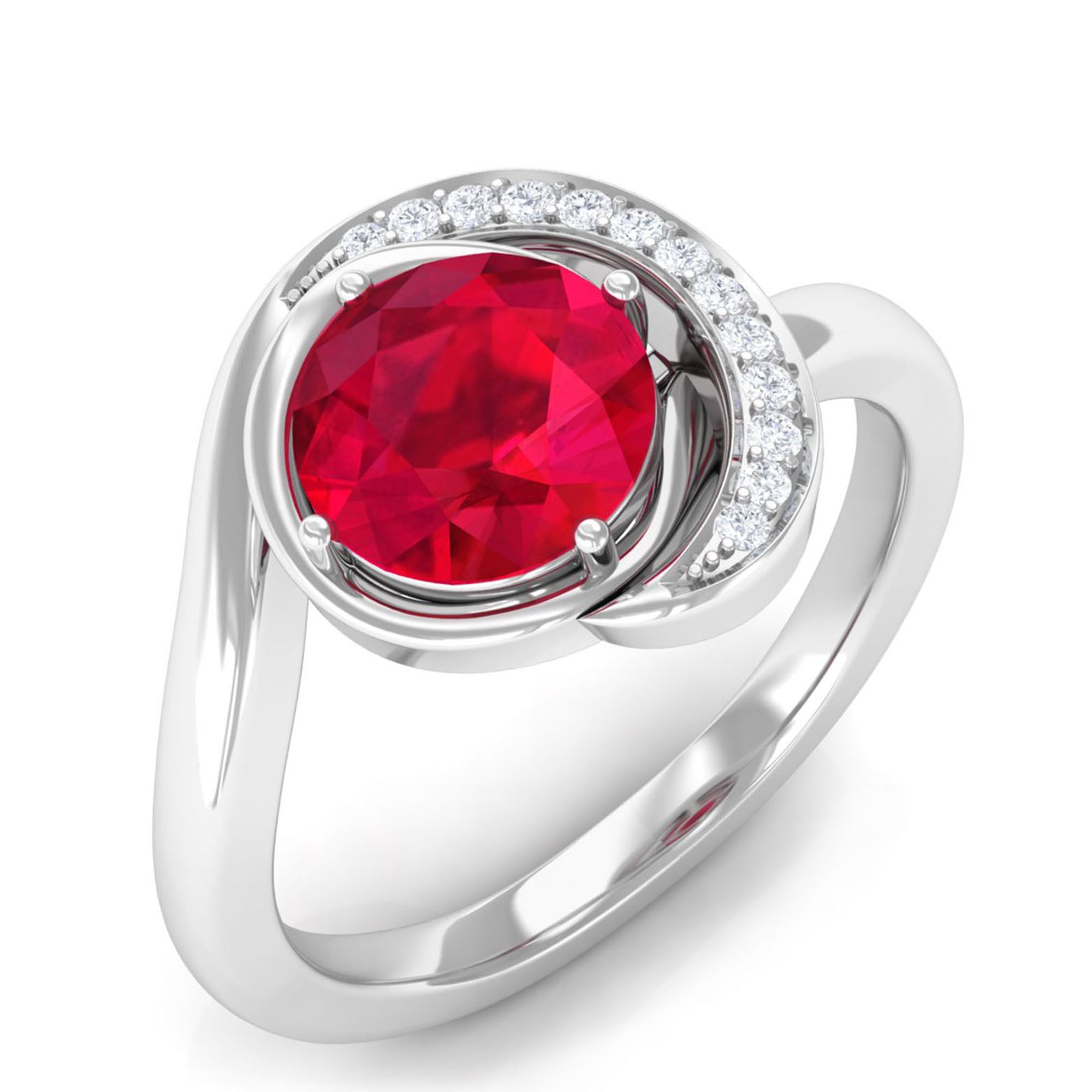 Vibrant Grown Labs-Classic Lab Grown Ruby Engagement Ring with Accent