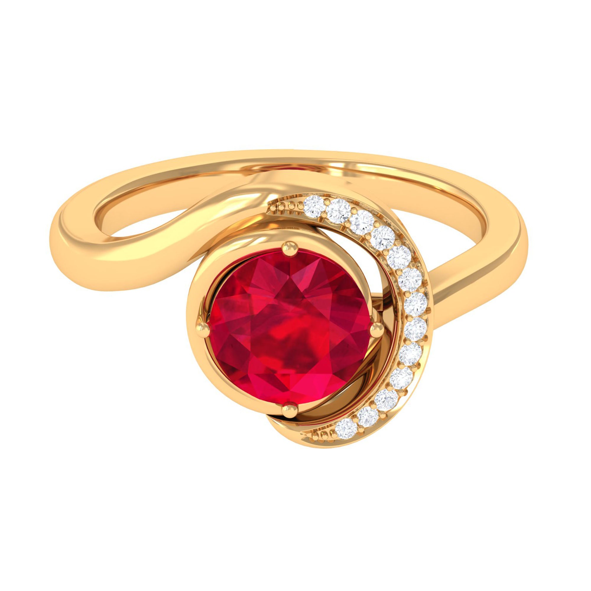 Vibrant Grown Labs-Classic Lab Grown Ruby Engagement Ring with Accent