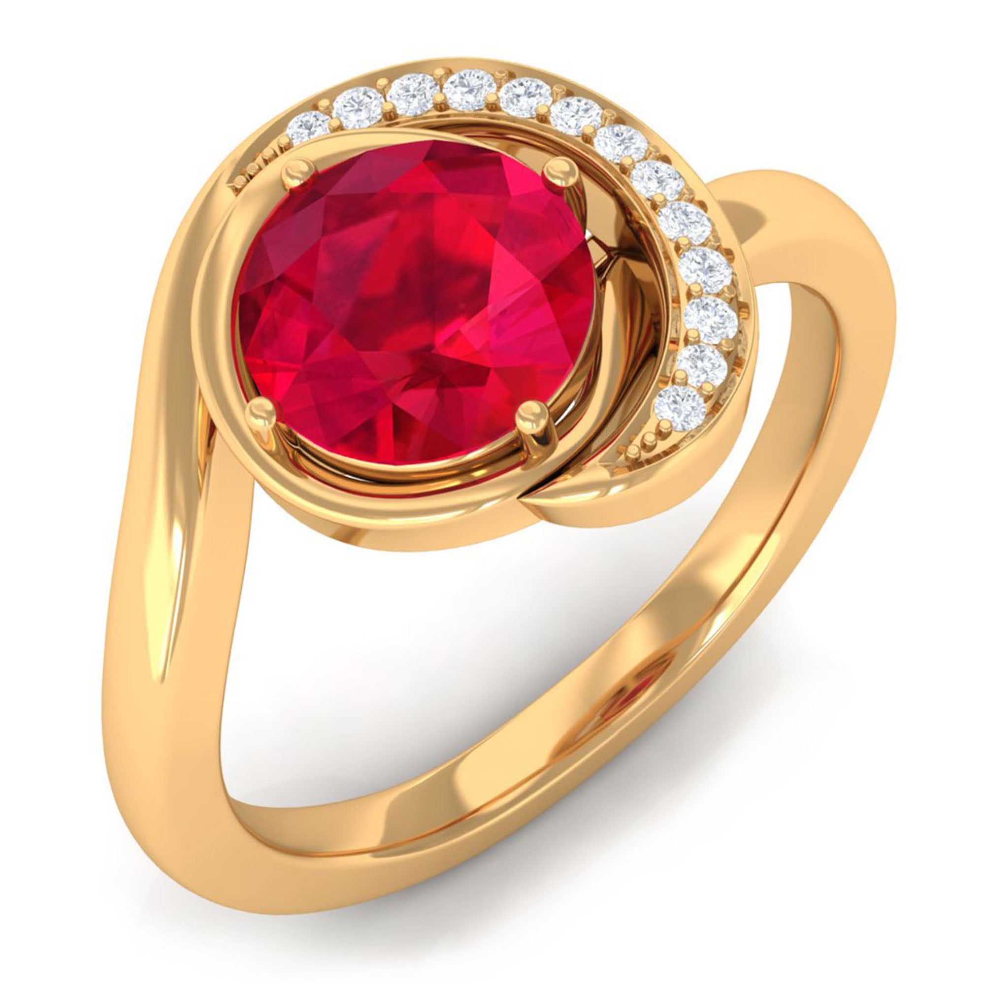 Vibrant Grown Labs-Classic Lab Grown Ruby Engagement Ring with Accent